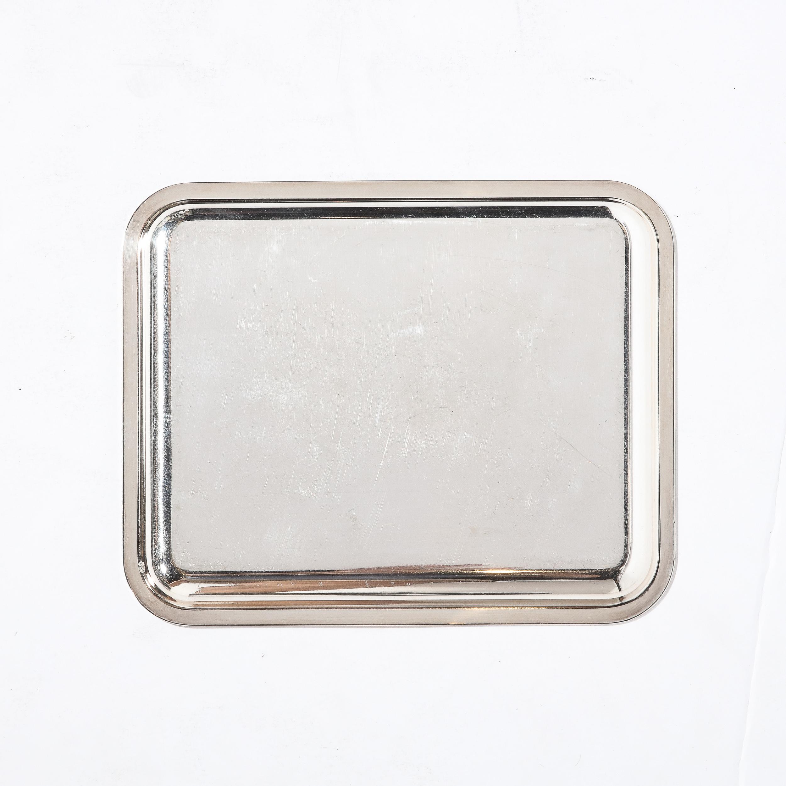 Silver Plate Christofle Silver-Plated Art Deco Style Tray with Engine Turned Engraving