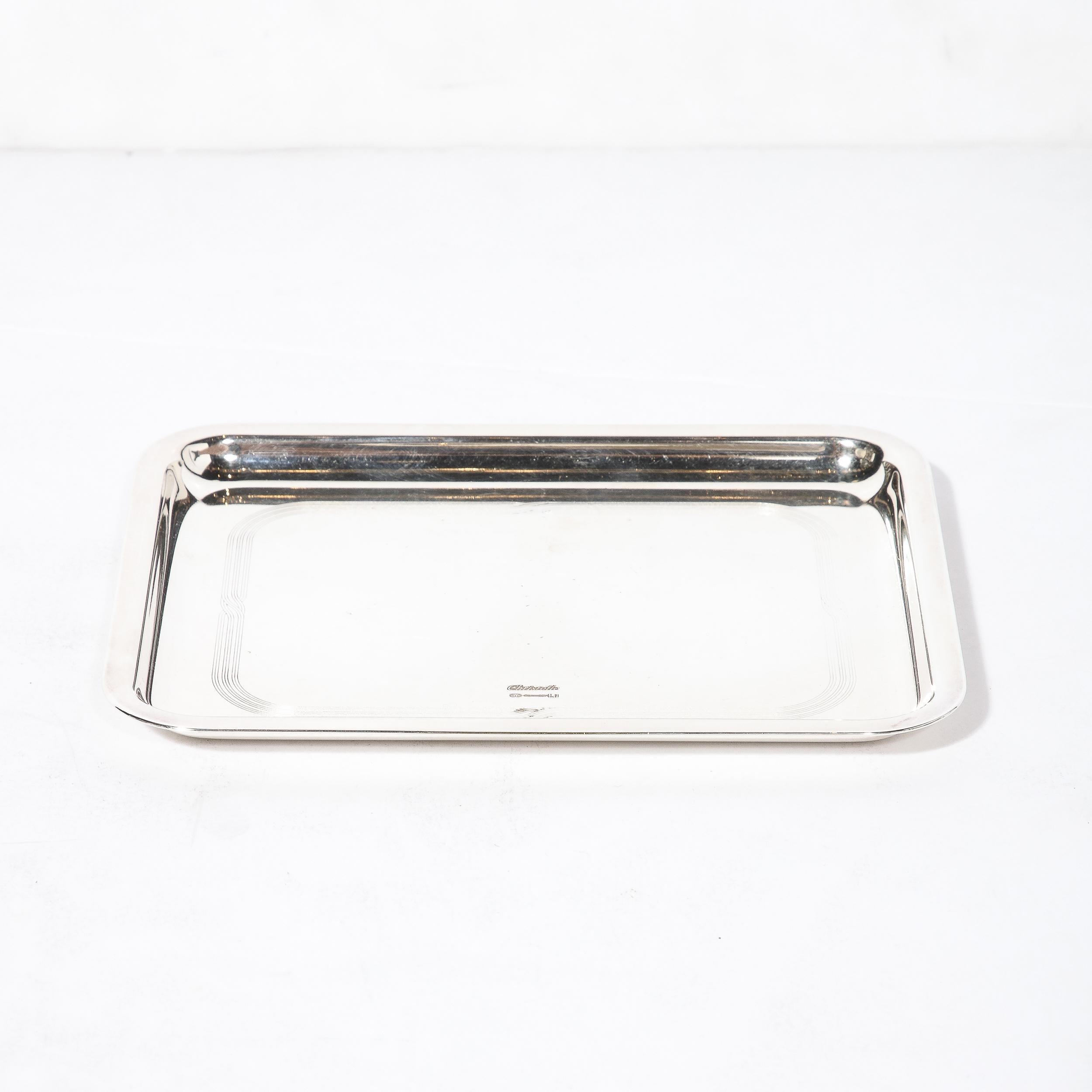 Christofle Silver-Plated Art Deco Style Tray with Engine Turned Engraving 1
