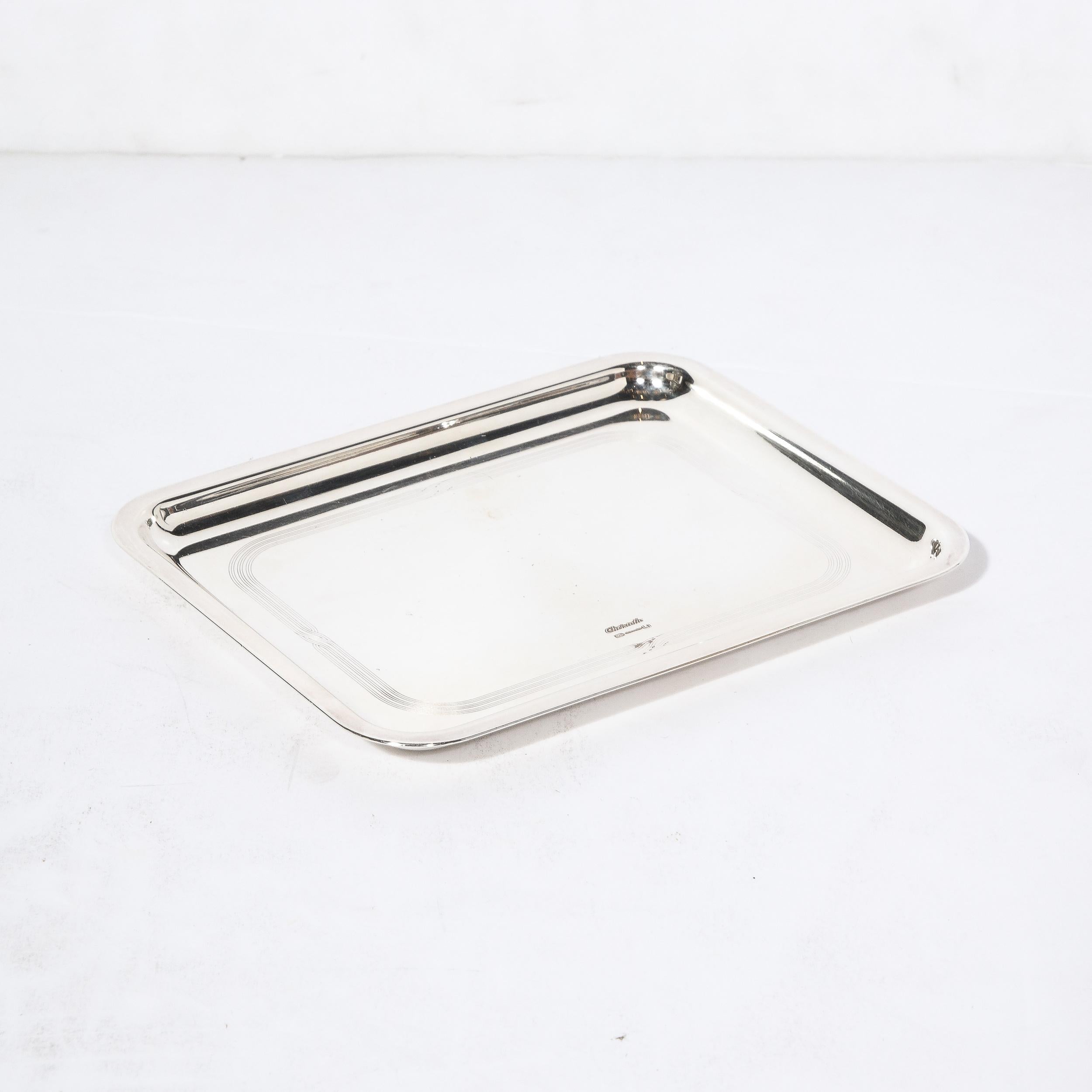 Christofle Silver-Plated Art Deco Style Tray with Engine Turned Engraving 2