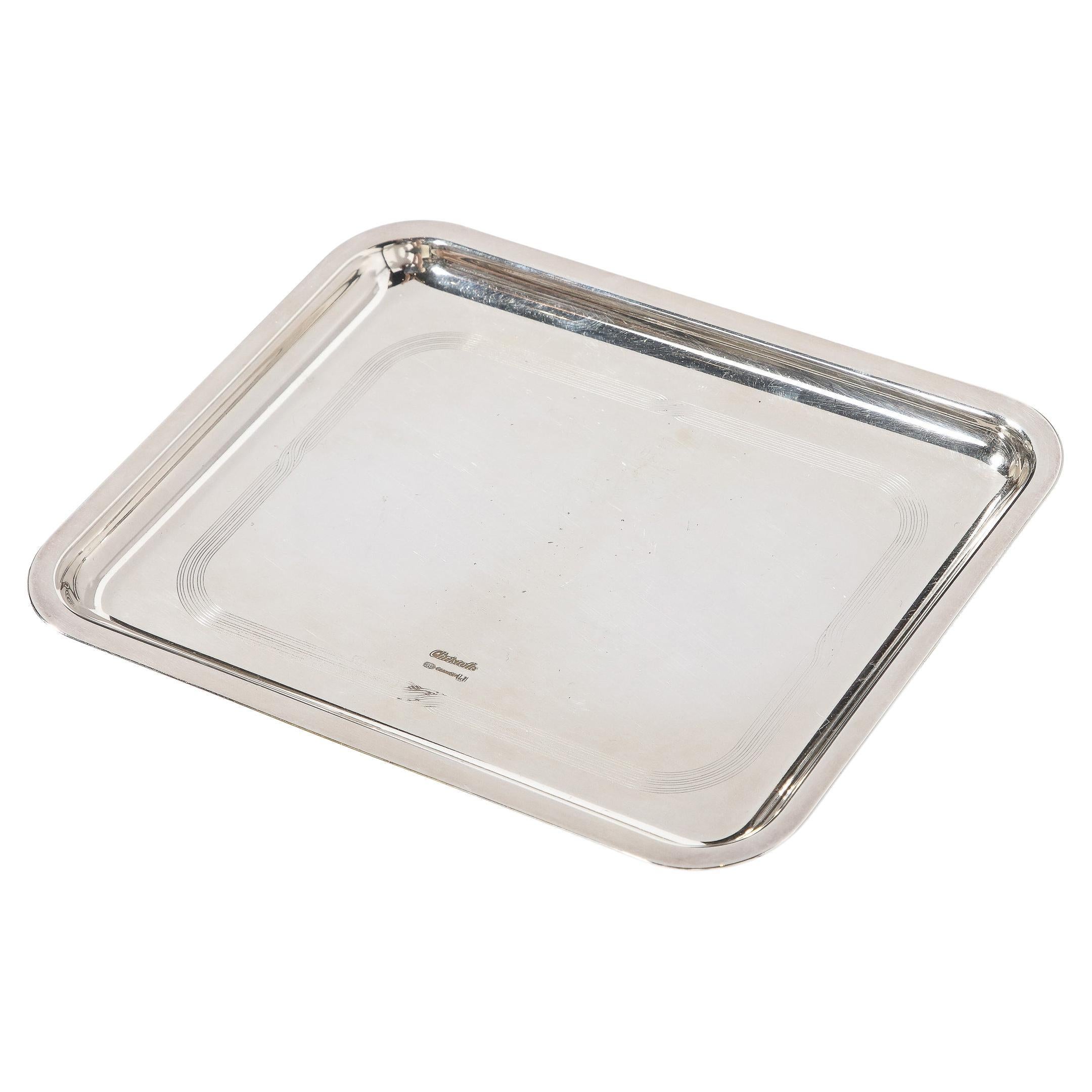 Christofle Silver-Plated Art Deco Style Tray with Engine Turned Engraving