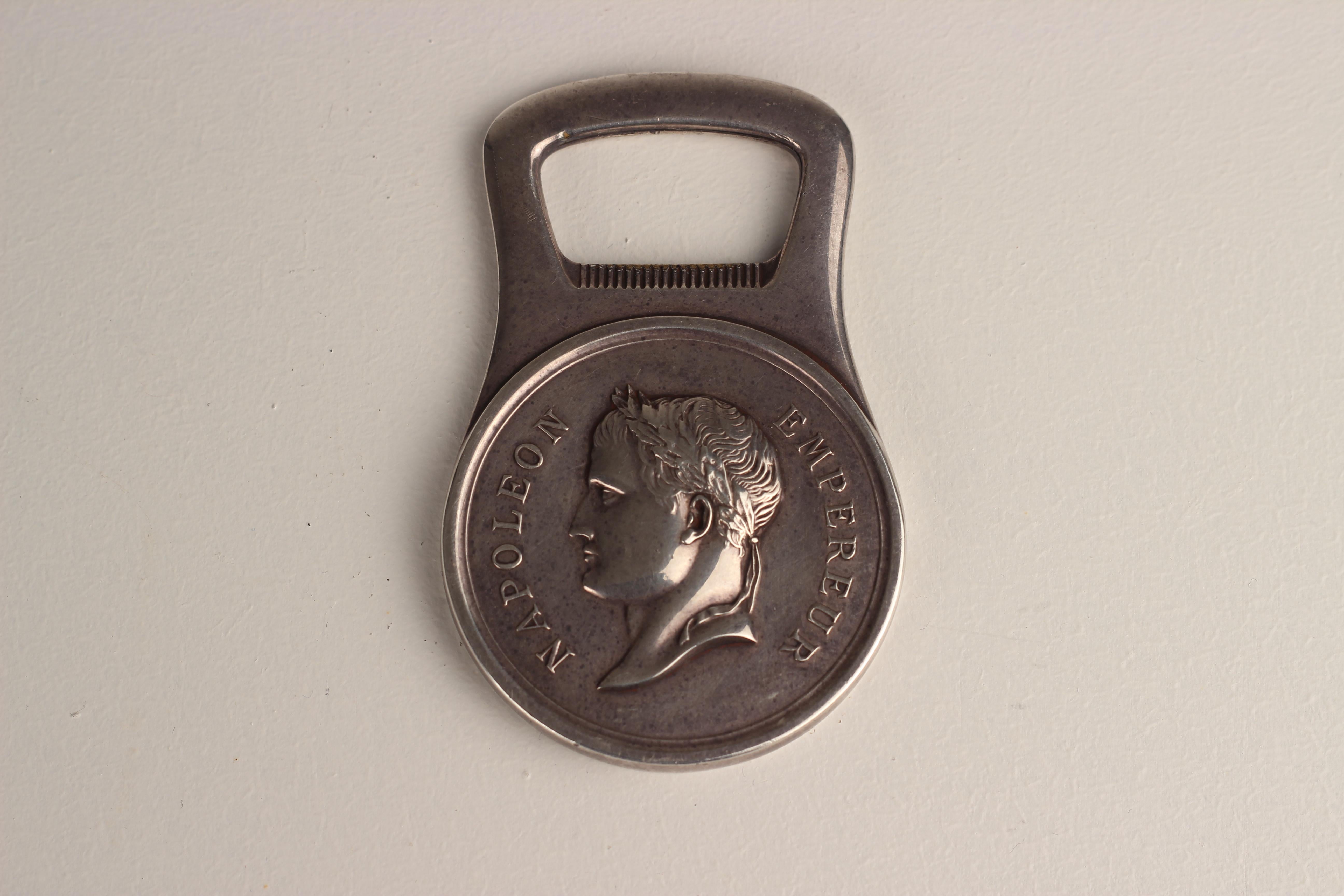Late 20th Century Christofle Silver Plated Bottle Opener with Portrait of Napoleon the Emperor