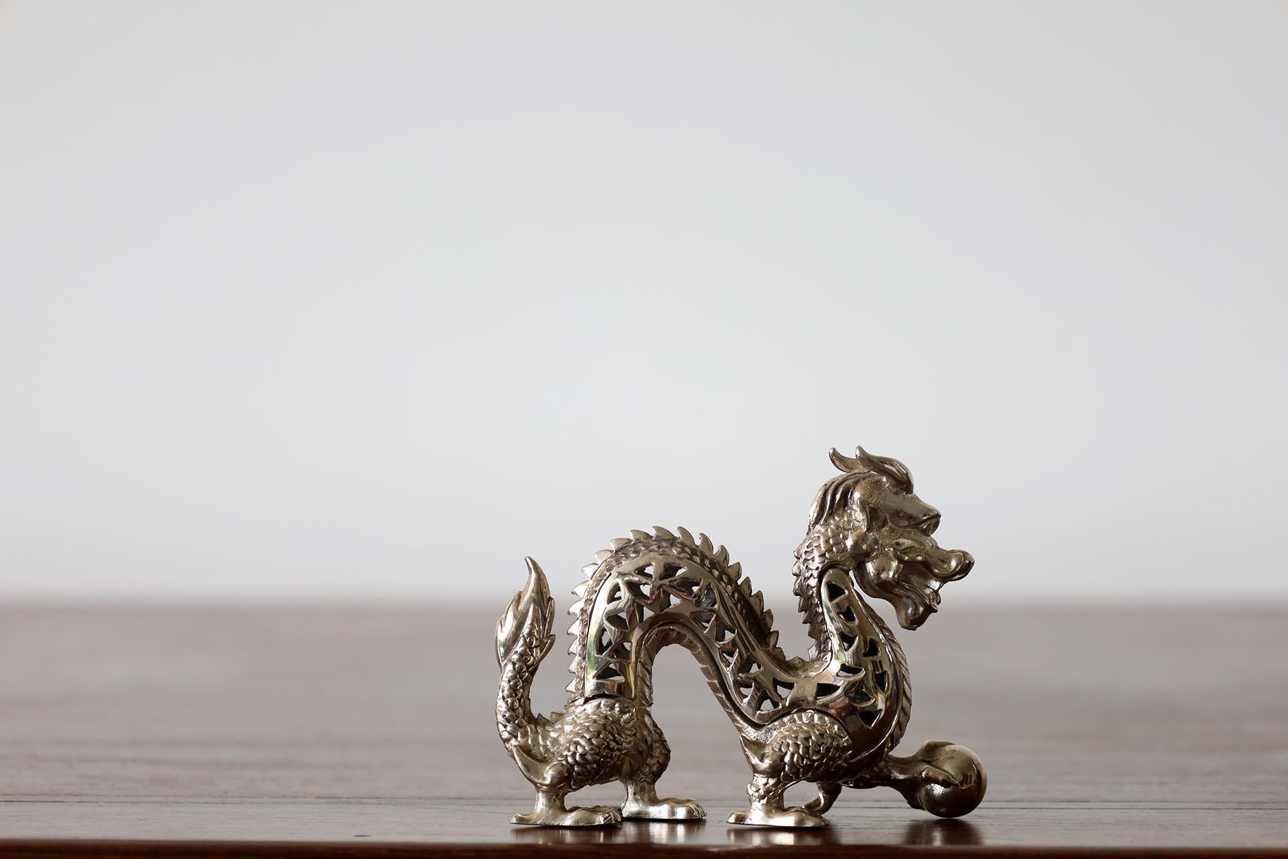 Vintage Christofle of France silver plated Chinese dragon, highly detailed with perforated body, in excellent condition. Excellent condition