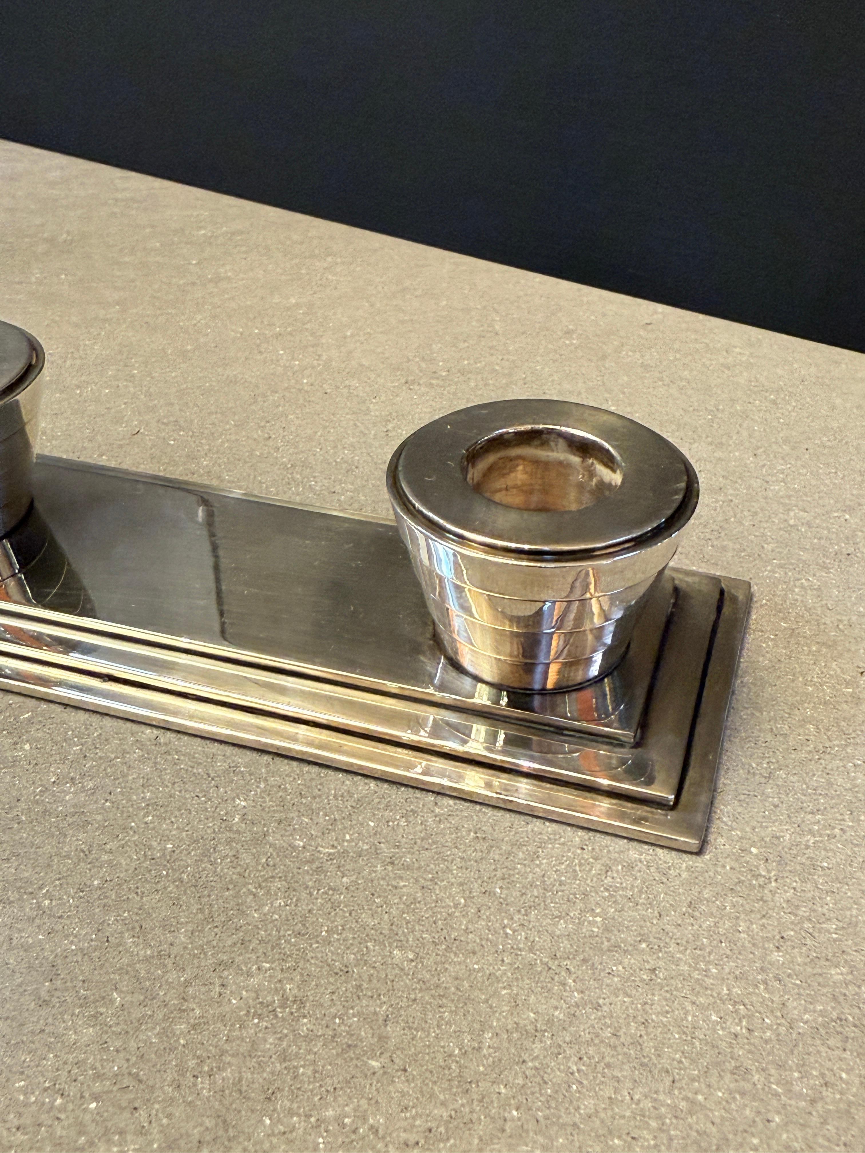 Modern Christofle Silver-Plated Four-Light Candlestick Holder For Sale
