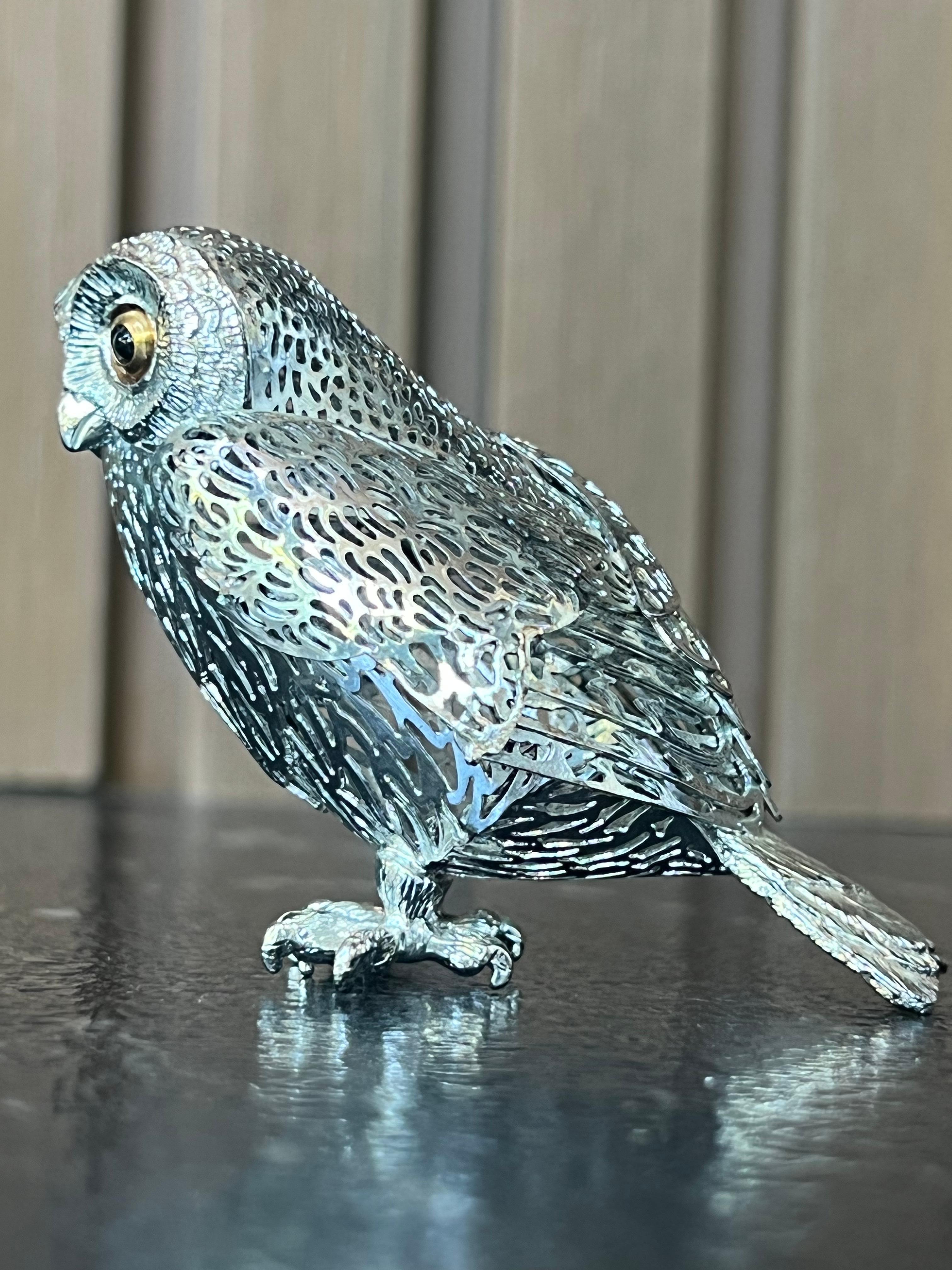 Français Christofle Silver Plated Lumiere D'Argent Owl Figurine