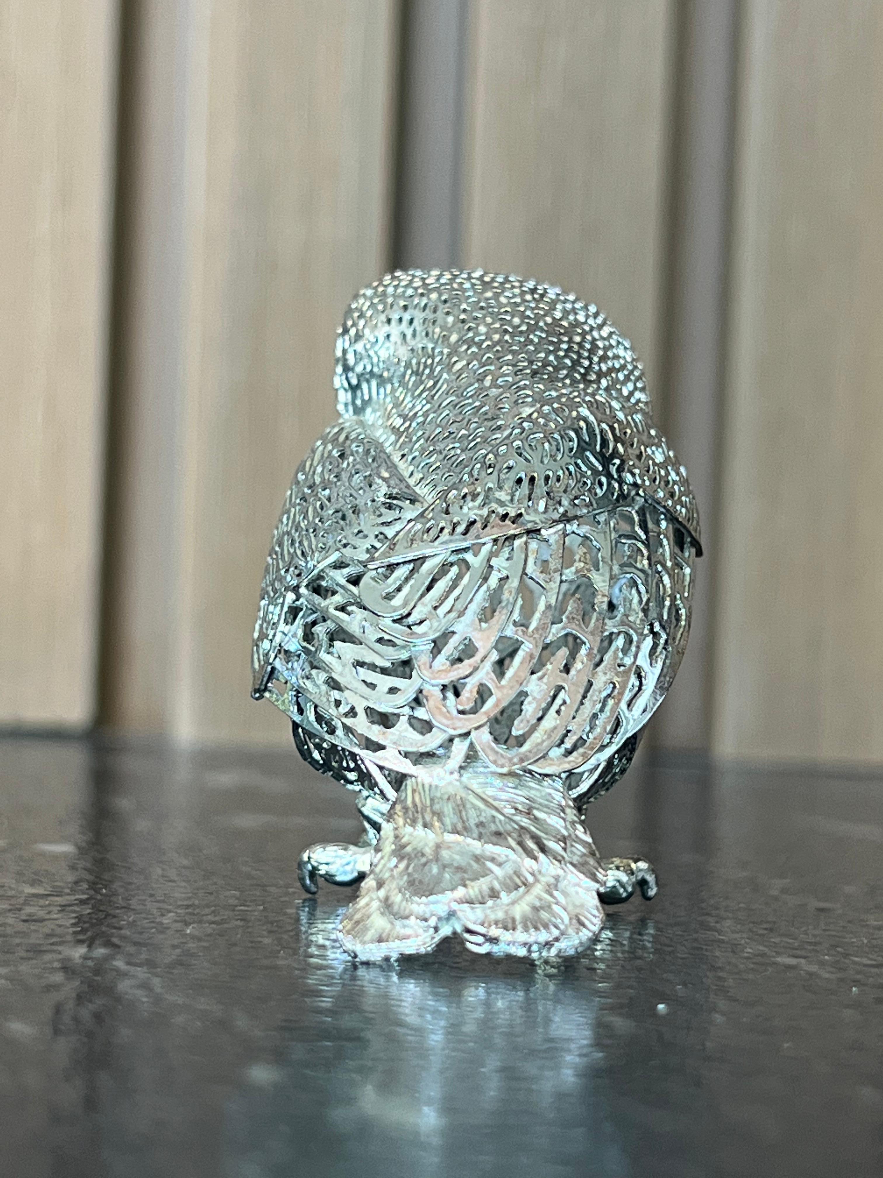 Plaqué Christofle Silver Plated Lumiere D'Argent Owl Figurine