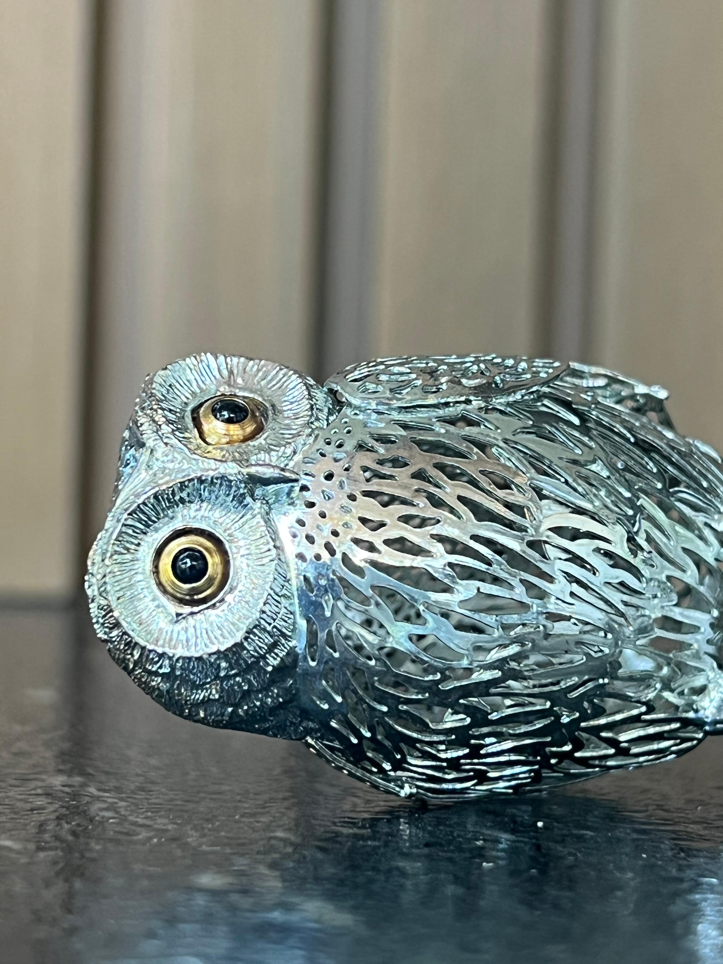 Fin du 20e siècle Christofle Silver Plated Lumiere D'Argent Owl Figurine
