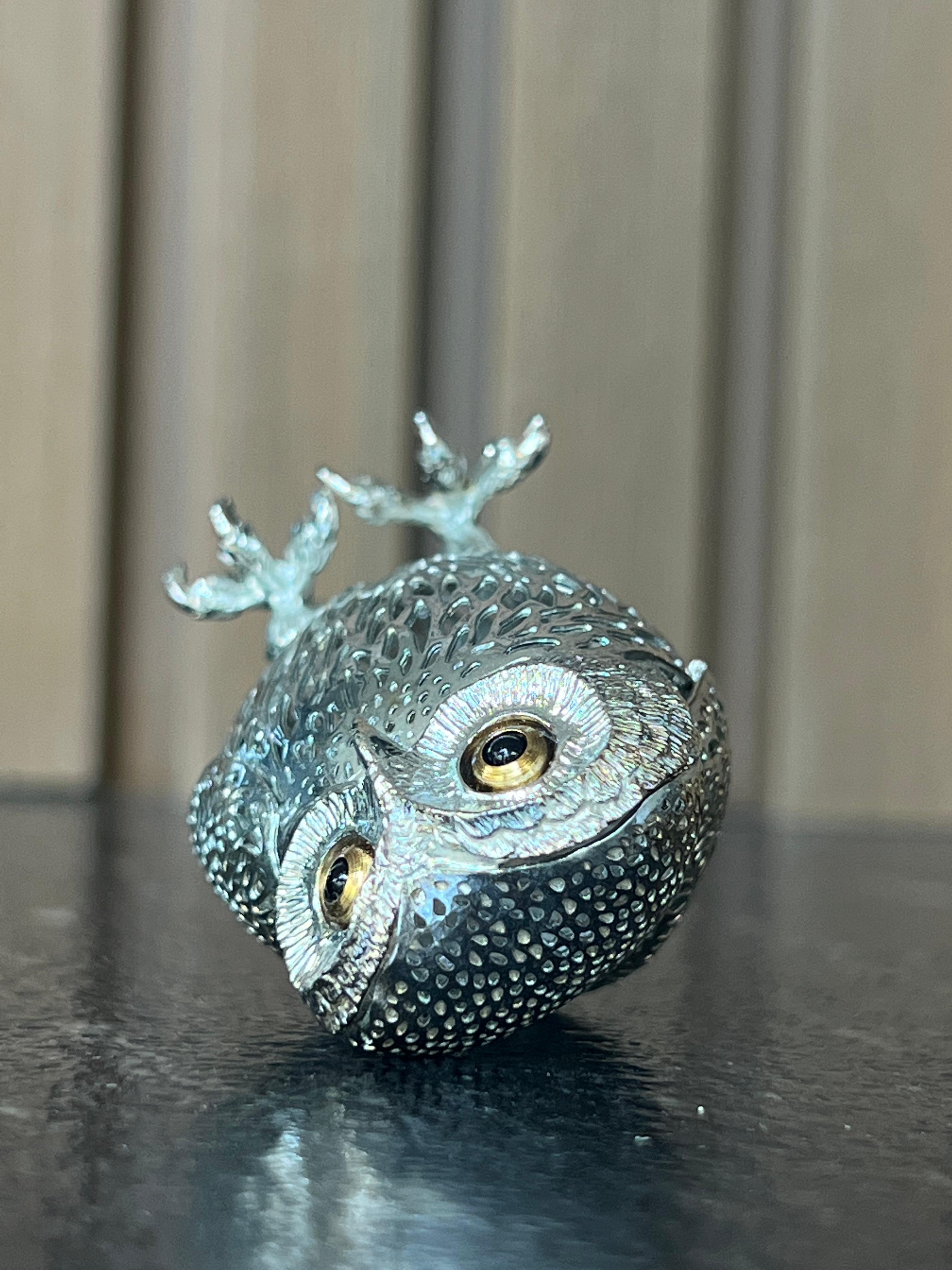 Plaqué argent Christofle Silver Plated Lumiere D'Argent Owl Figurine
