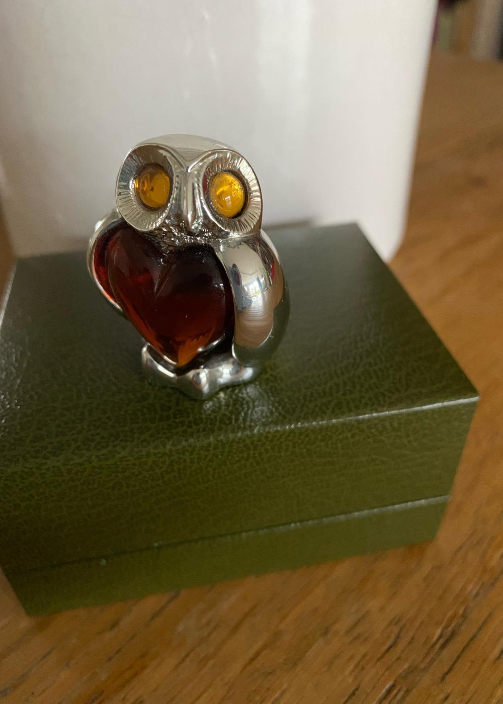 Other Christofle Silver Plated Owl with Topaz Heart - New in Box - Mothers' Day