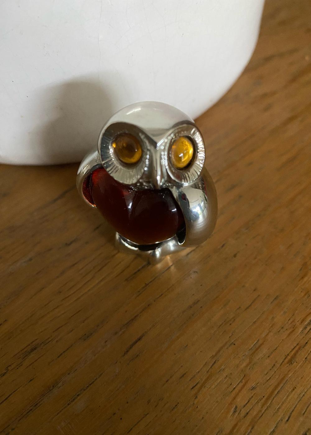 French Christofle Silver Plated Owl with Topaz Heart - New in Box - Mothers' Day