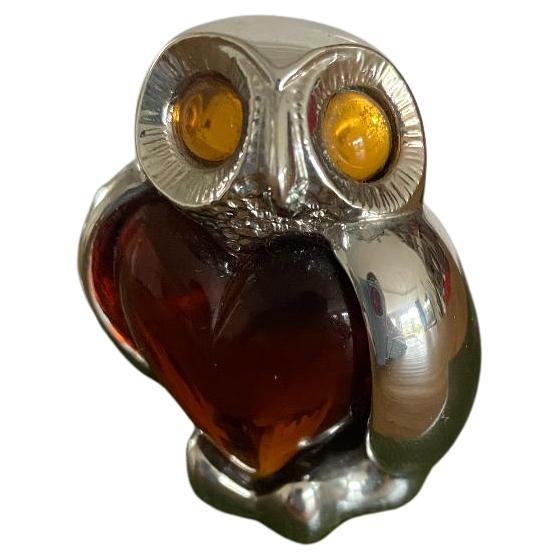 Christofle Silver Plated Owl with Topaz Heart - New in Box - Mothers' Day