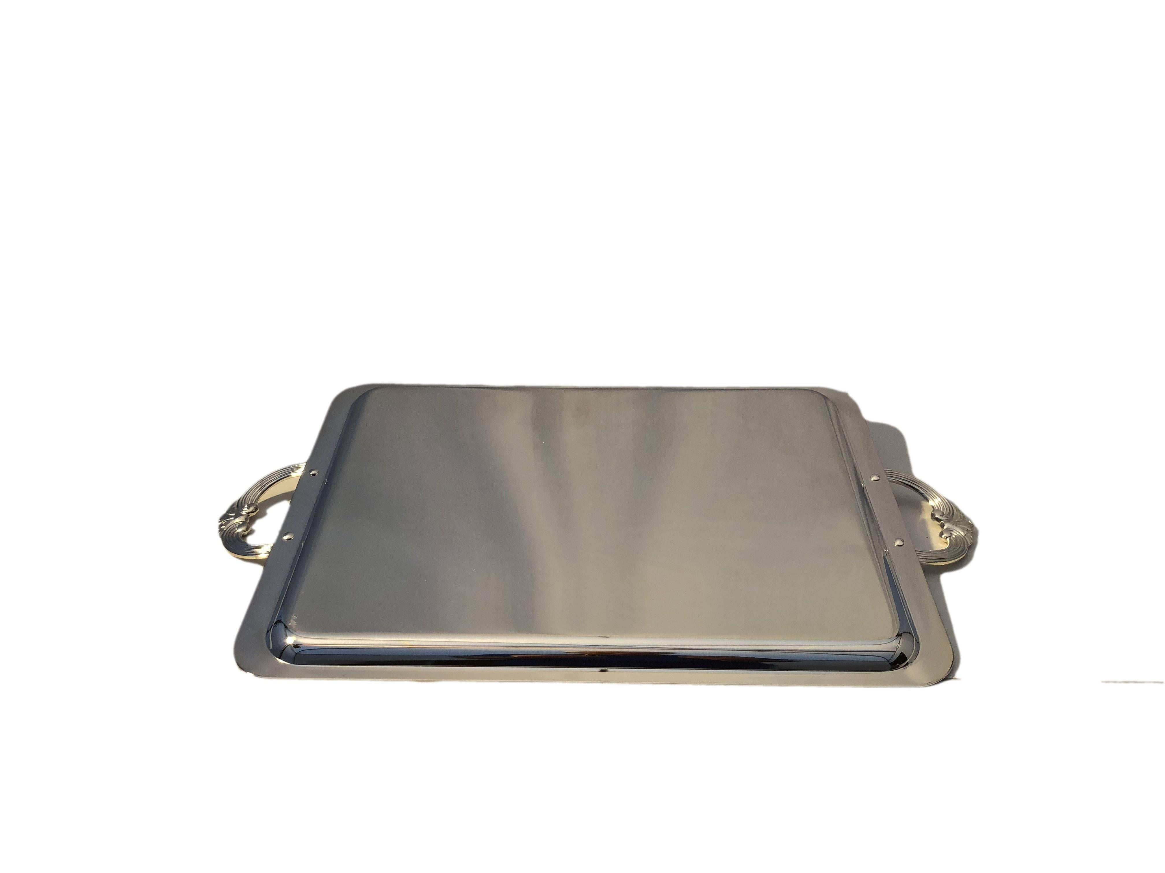 Louis XV Christofle Silver Plated Rectangular Tray Carnavalet For Sale