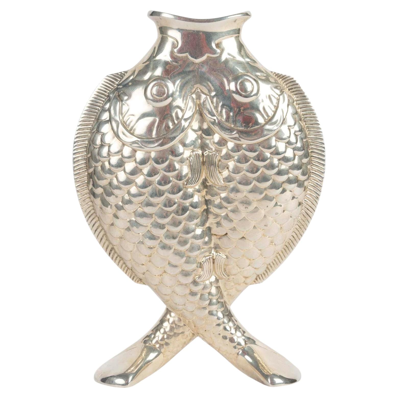 Twin Fish 'Pisces' Silver Vase by French Manufacturer Christofle