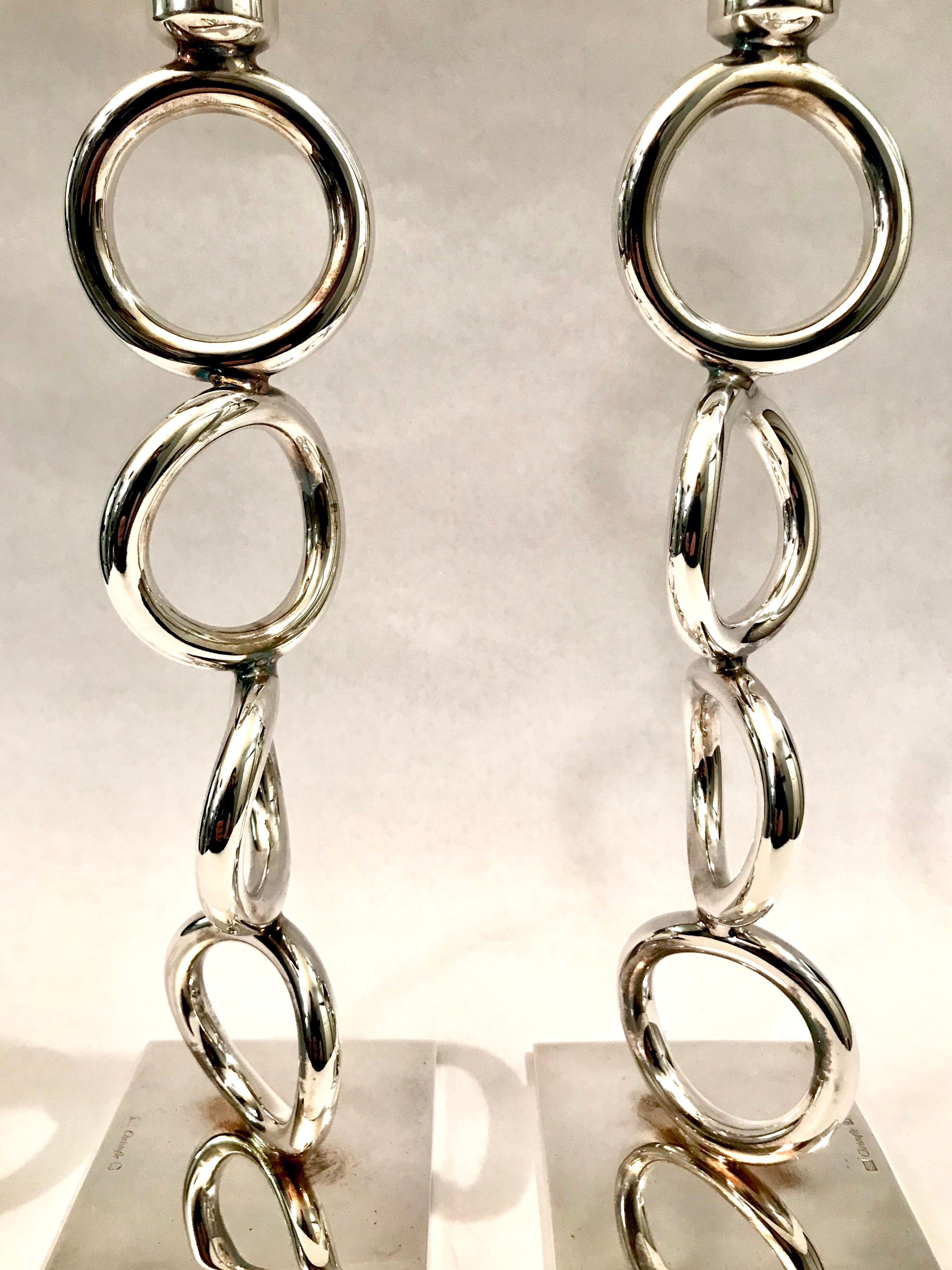 Christofle Silver Plated Vertigo Four-Ring Candlesticks For Sale 5