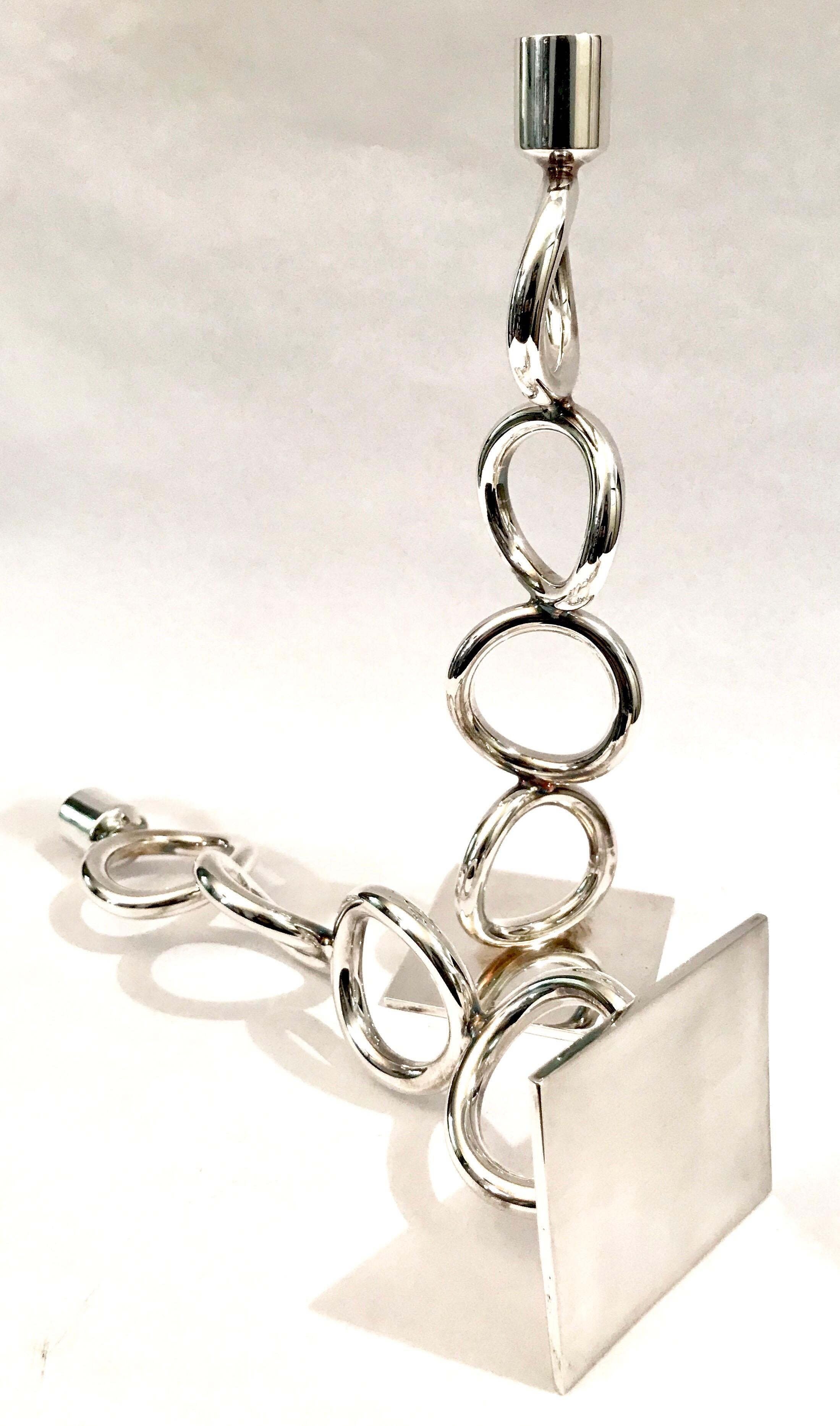 Christofle Silver Plated Vertigo Four-Ring Candlesticks For Sale 8