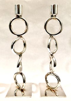 Christofle Silver Plated Vertigo Four-Ring Candlesticks