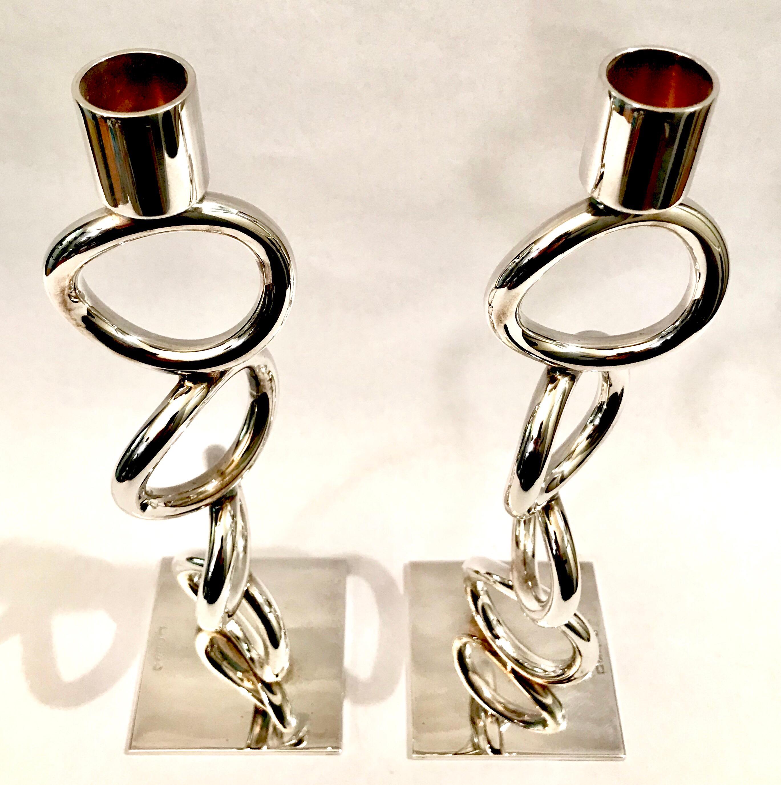 Contemporary Christofle Silver Plated Vertigo Four-Ring Candlesticks For Sale