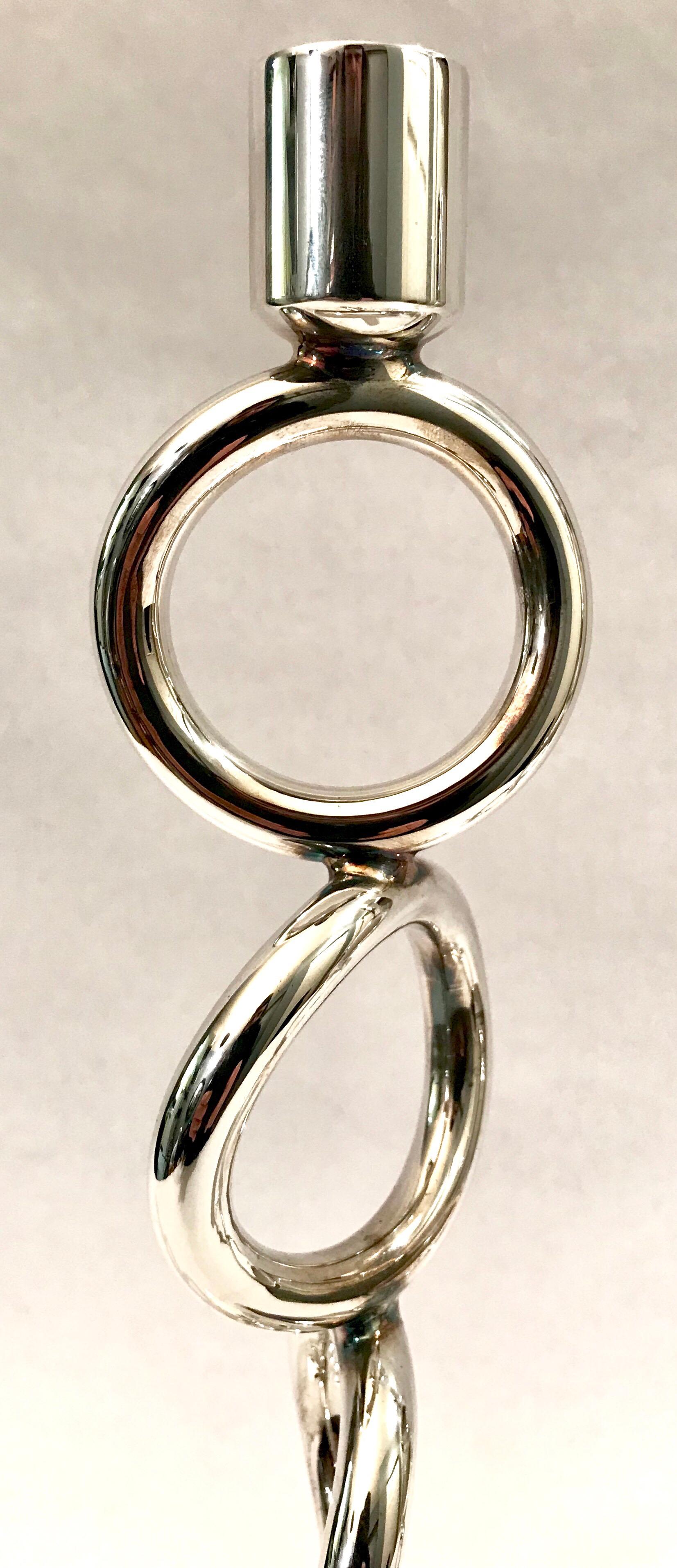 Christofle Silver Plated Vertigo Four-Ring Candlesticks For Sale 2