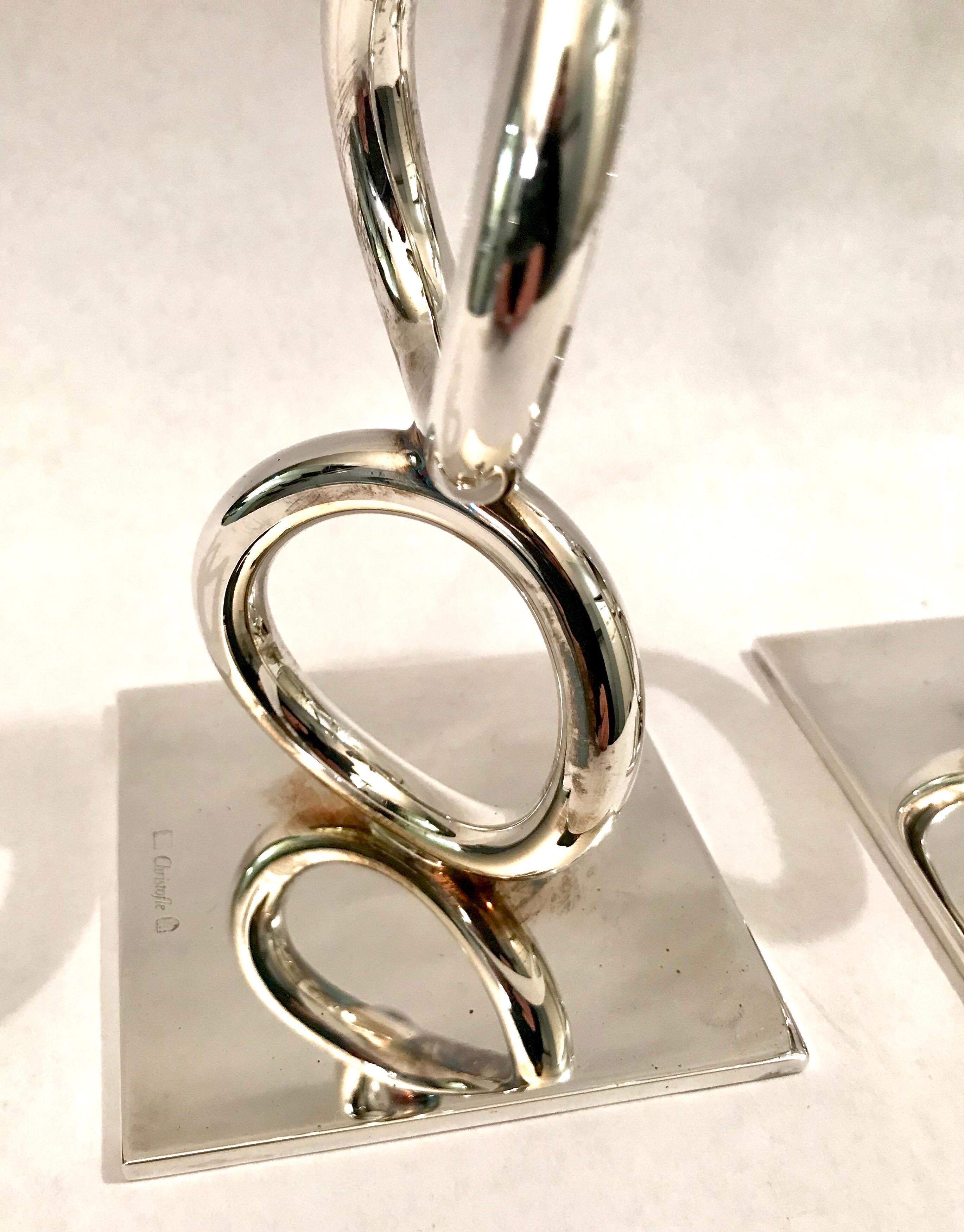 Christofle Silver Plated Vertigo Four-Ring Candlesticks For Sale 4