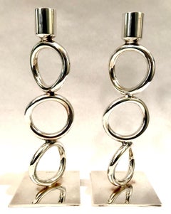 Christofle Silver Plated Vertigo Three-Ring Candlesticks