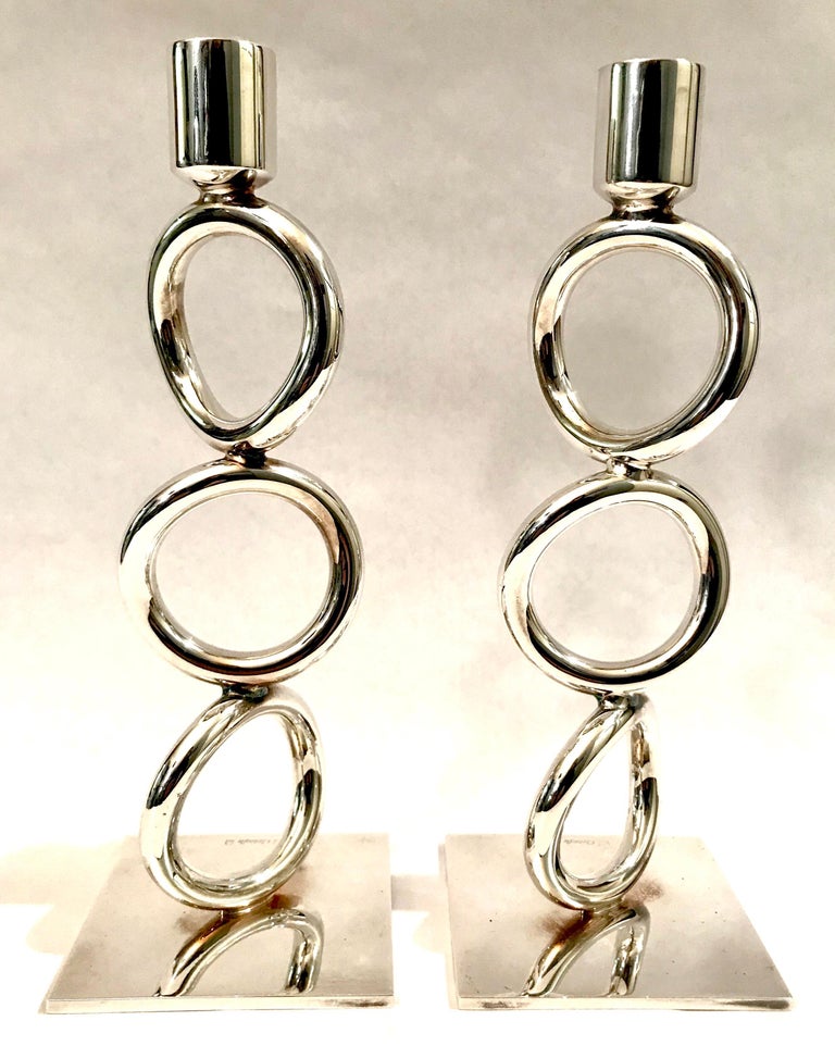Christofle Silver Plated Vertigo Three-Ring Candlesticks For Sale at  1stDibs | christofle candlesticks
