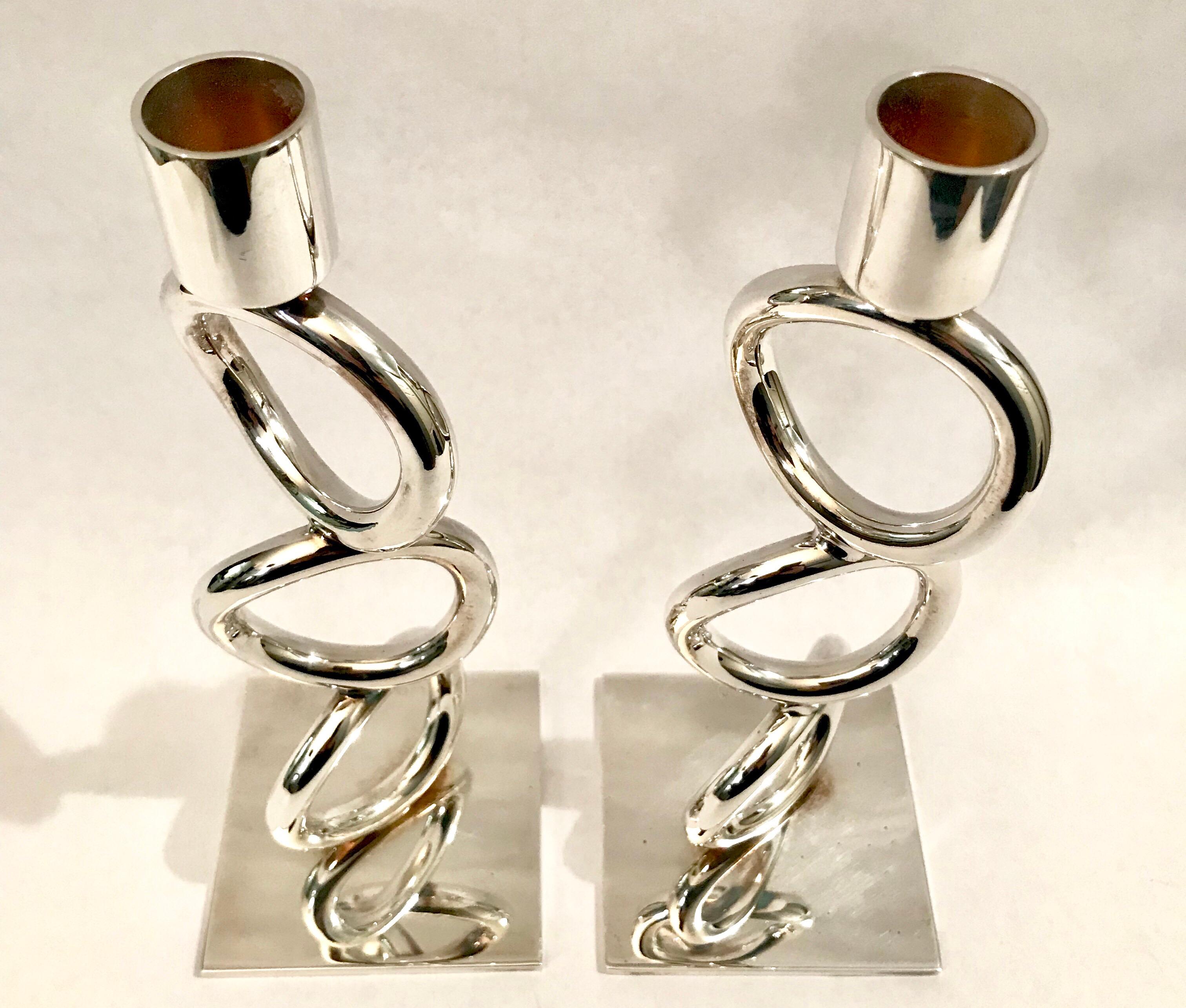 French Christofle Silver Plated Vertigo Three-Ring Candlesticks For Sale