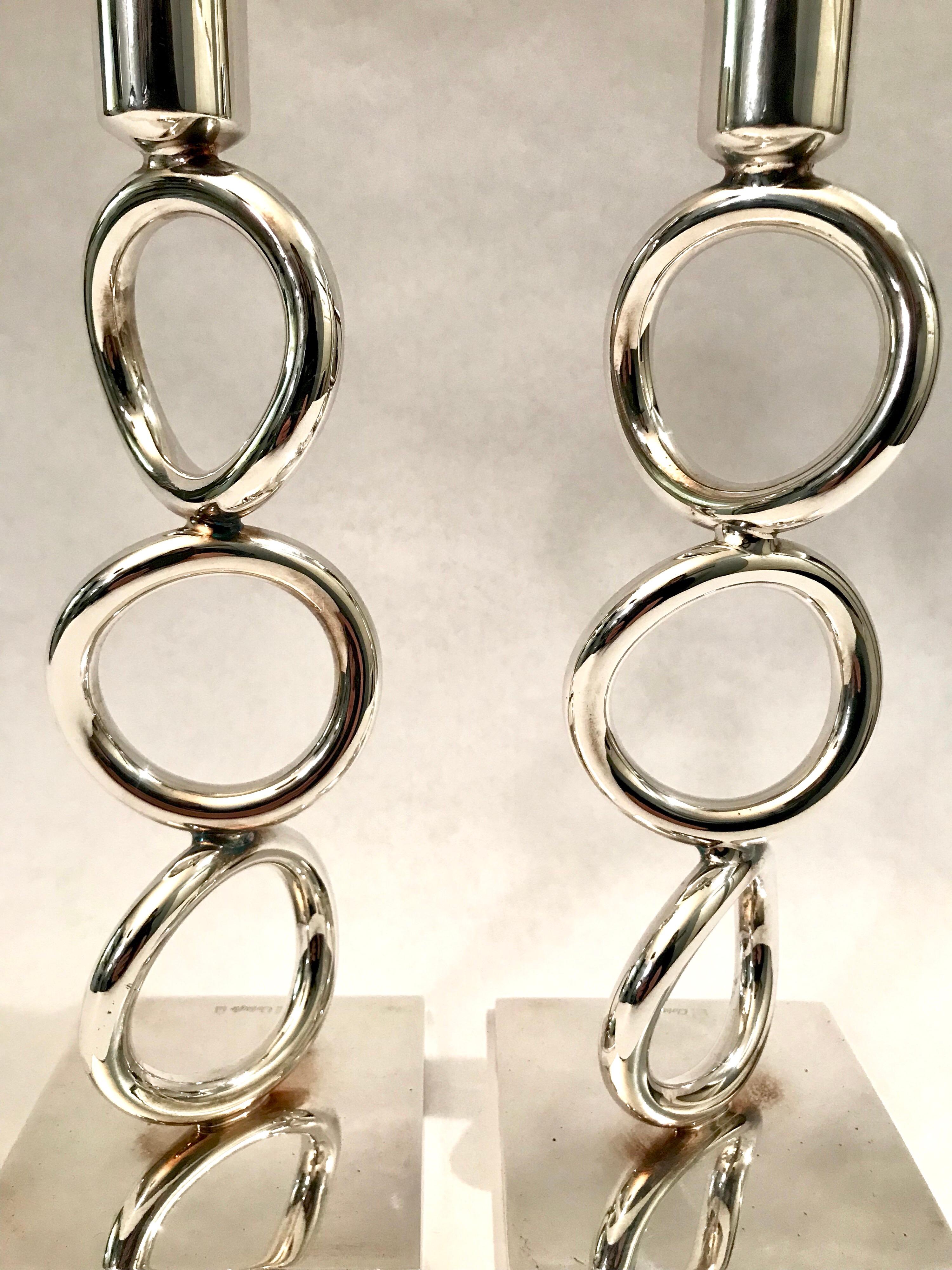 Contemporary Christofle Silver Plated Vertigo Three-Ring Candlesticks For Sale