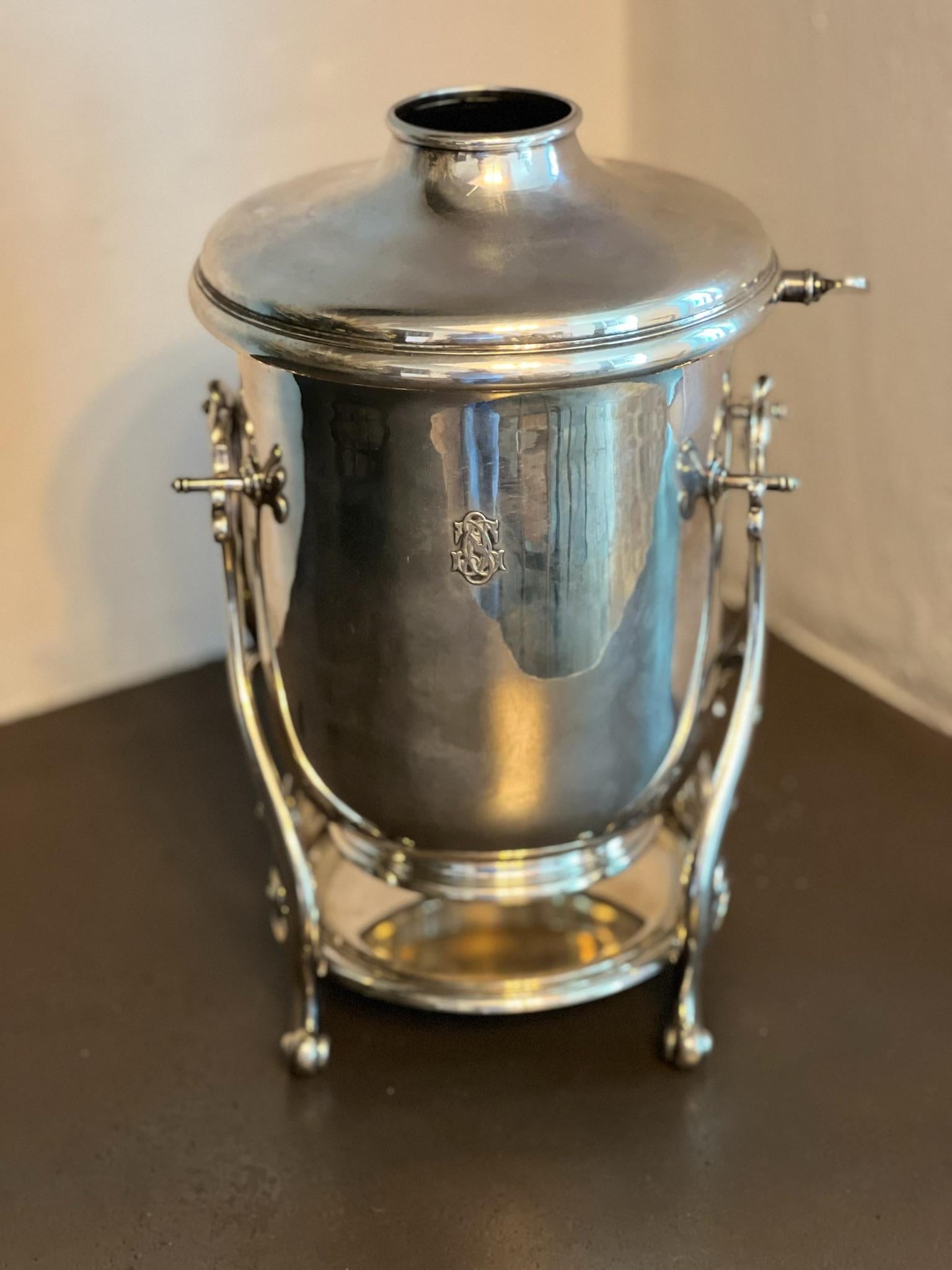 French Christofle silver-plated wine and champagne cooler with caddy circa 1935 For Sale