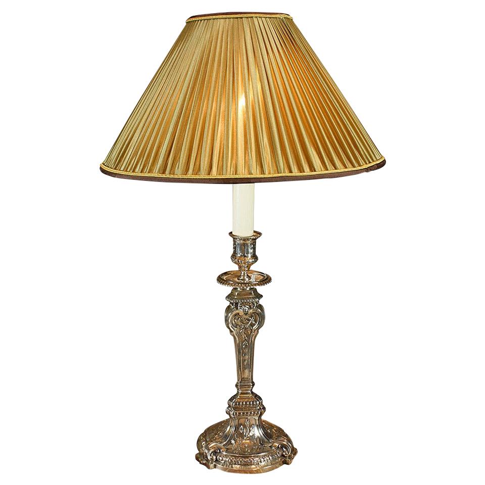 Christofle Silvered Candlestick Lamp in the Baroque Style For Sale