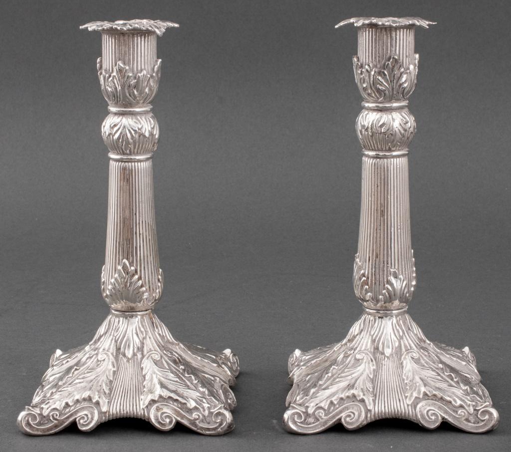 Pair of Christofle silver plated candlesticks, each stamped 