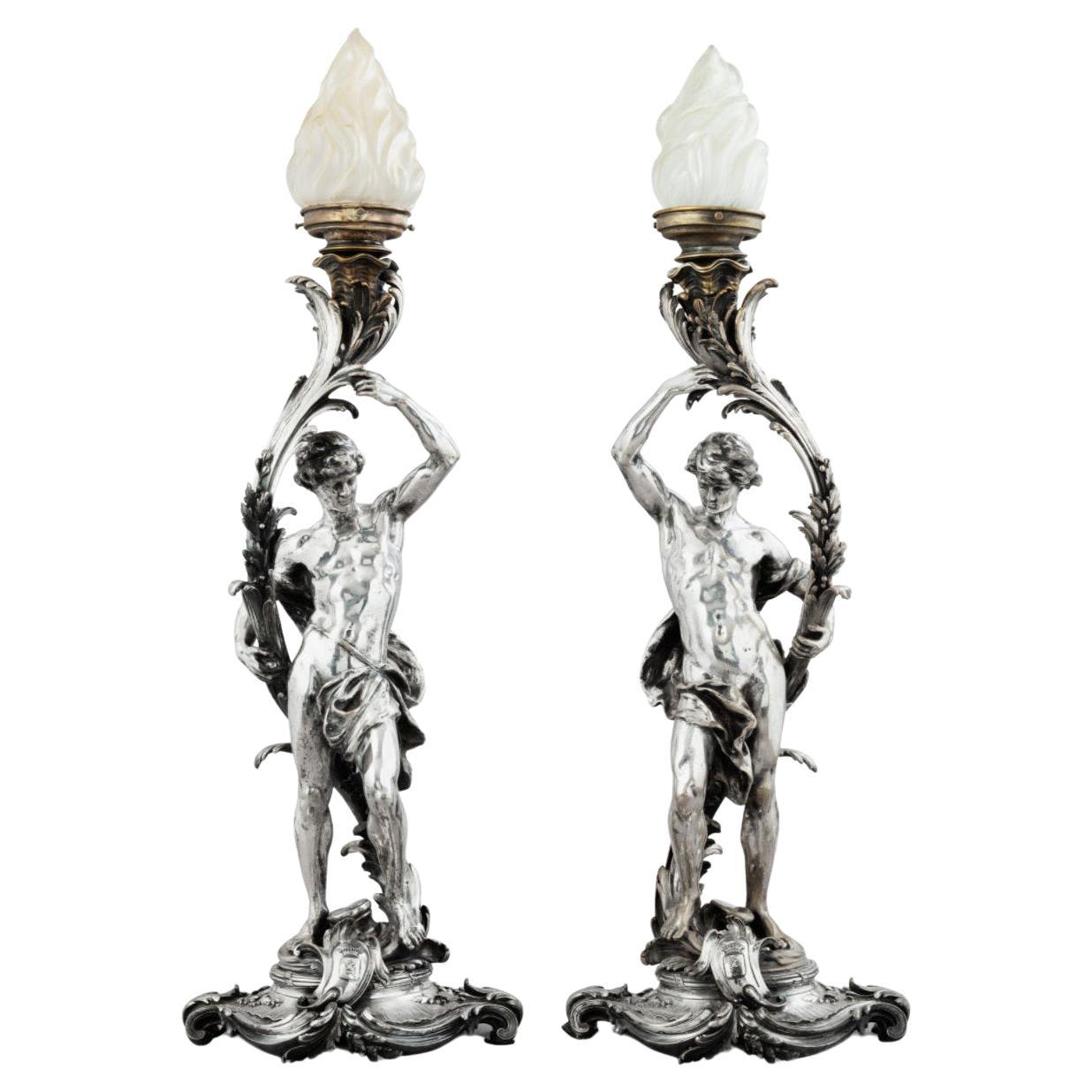 Christofle Silverplated Bronze Lamps with Royal Provenance