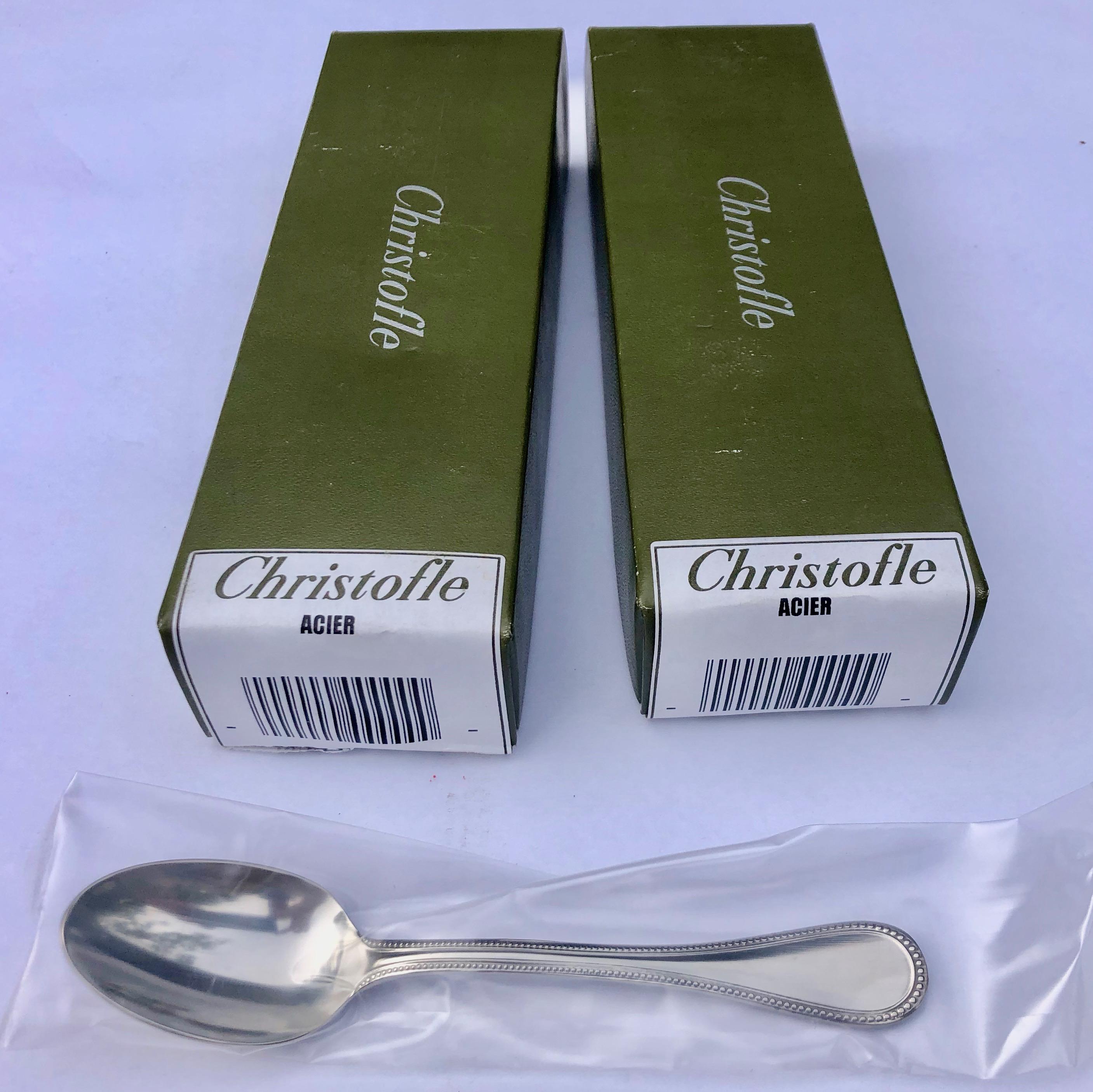 Christofle Stainless Steel Perles 162-Piece Dinner Set, New in Original Boxes For Sale 5