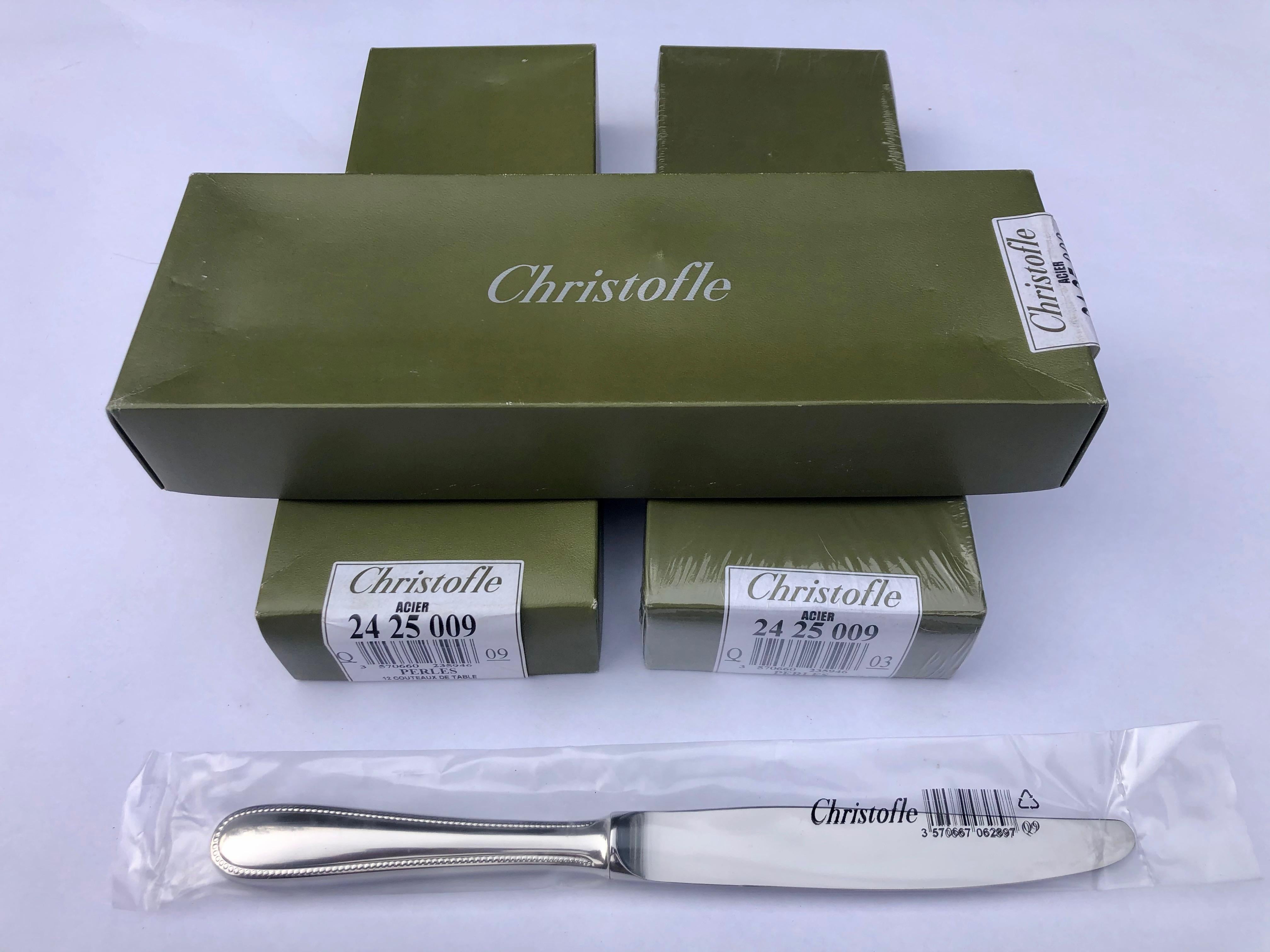 Christofle Stainless Steel Perles 162-Piece Dinner Set, New in Original Boxes For Sale 13