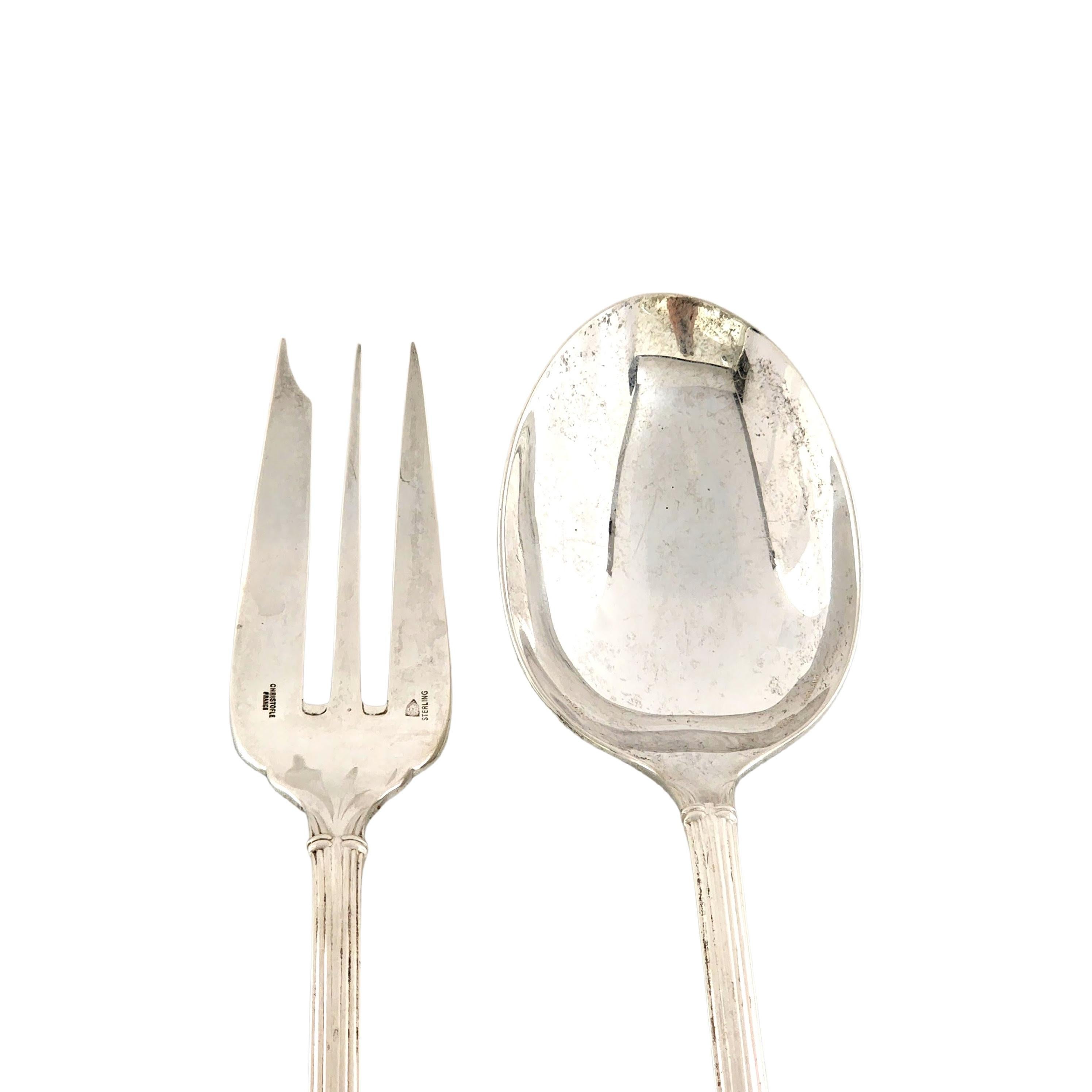 Christofle Sterling Silver Oceana Salad Serving Set Fork and Spoon 'A' In Good Condition For Sale In Washington Depot, CT