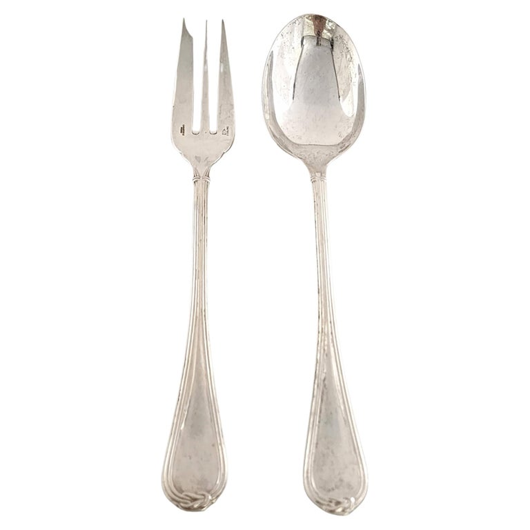 Christofle Sterling Silver Oceana Salad Serving Set Fork and Spoon 'A