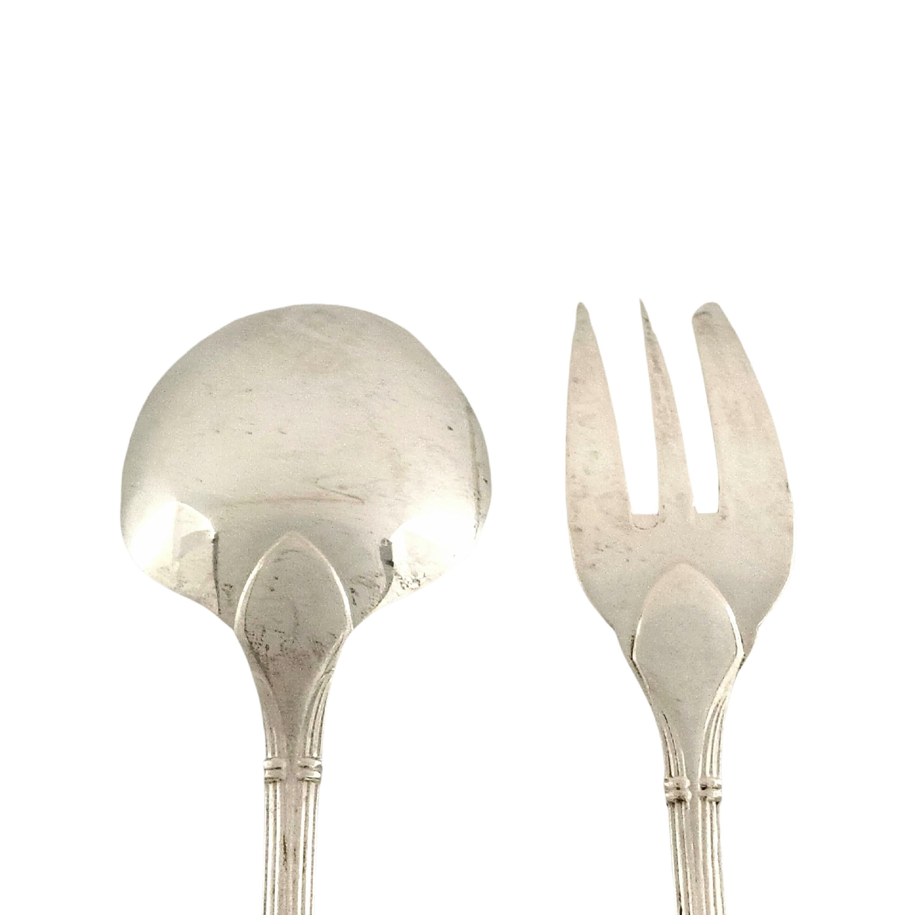 Christofle Sterling Silver Oceana Salad Serving Set Fork and Spoon 'B' For Sale 2