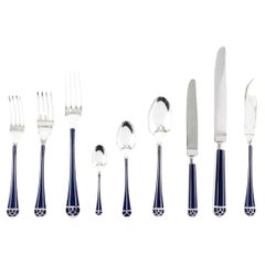 CHRISTOFLE, “Talisman blue lacquer” 144-piece cutlery tray