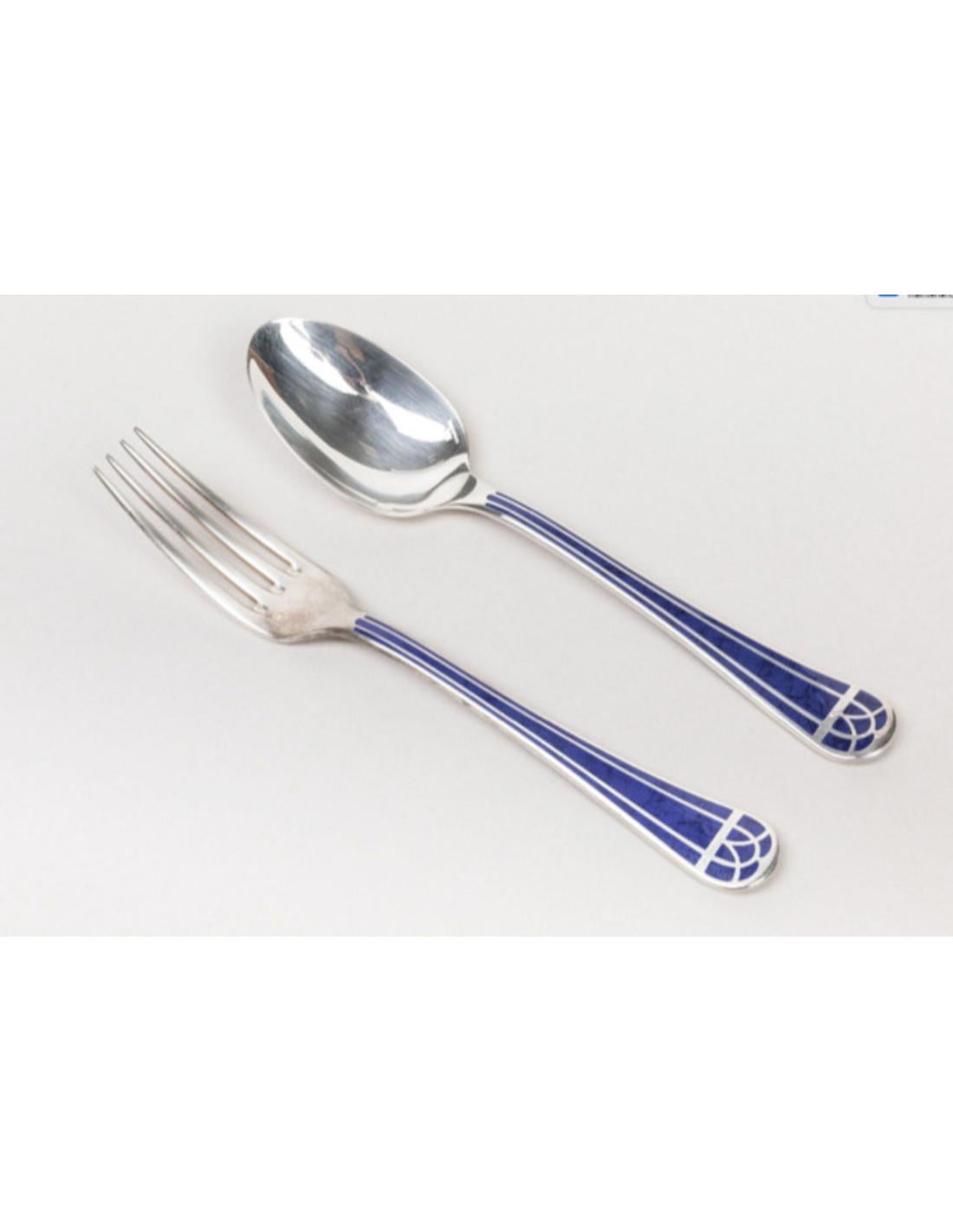 CHRISTOFLE, 'Talisman blue lacquer' 24-piece cutlery set For Sale 2