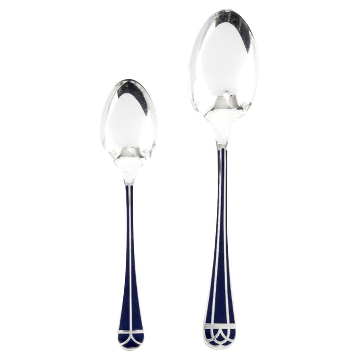 CHRISTOFLE, 'Talisman blue lacquer' 24-piece cutlery set For Sale