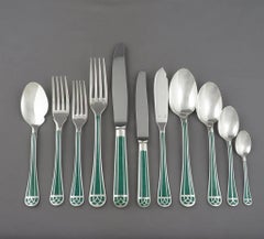 Christofle Talisman Cutlery Set Silver Metal Green Chinese Lacquer 91 Pces