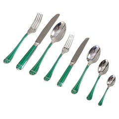Christofle Talisman Cutlery Set Silver Metal Green Chinese Lacquer 91 Pces