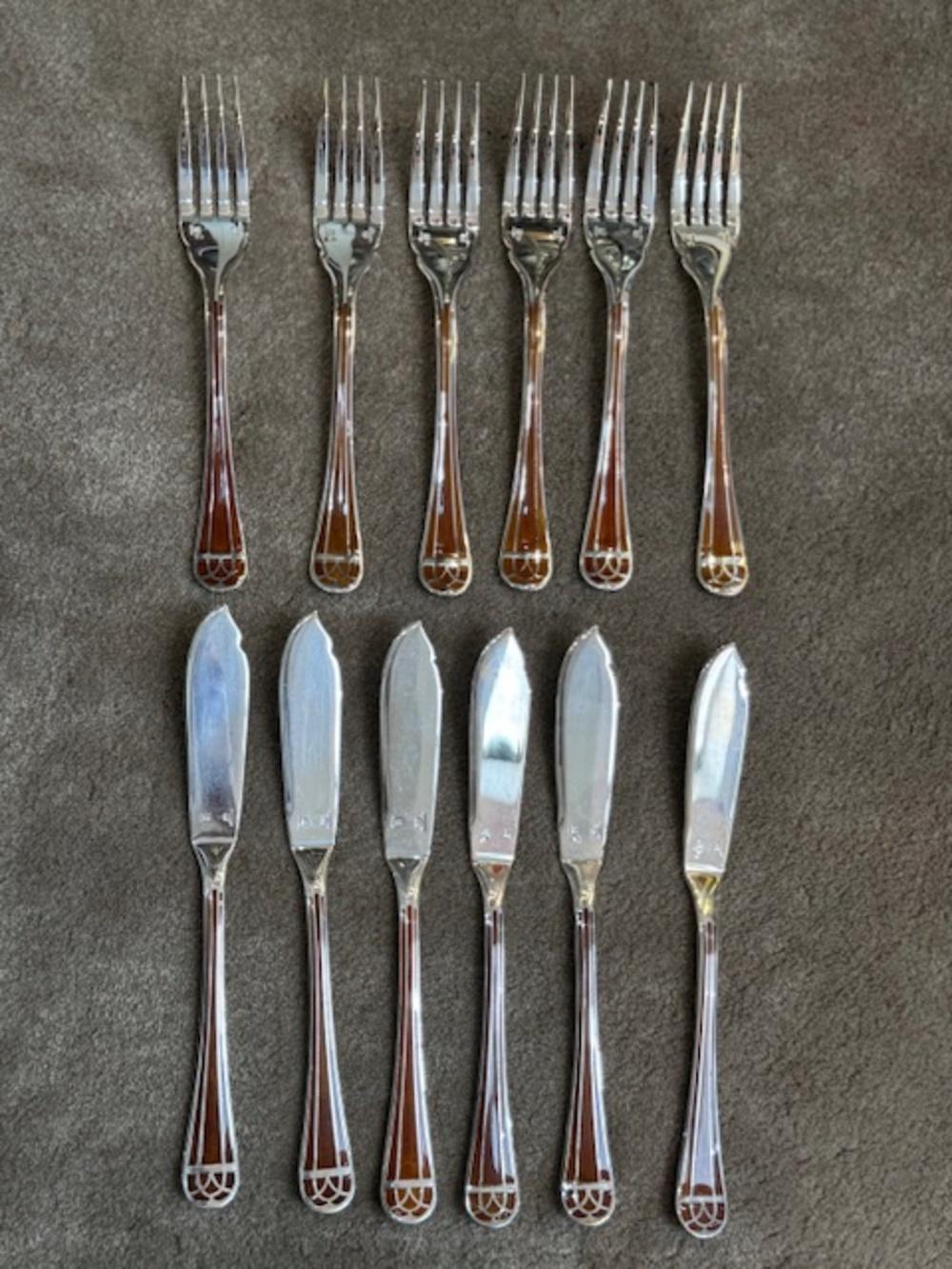 French Christofle - “Talisman sienne” 6 fish cutlery sets For Sale