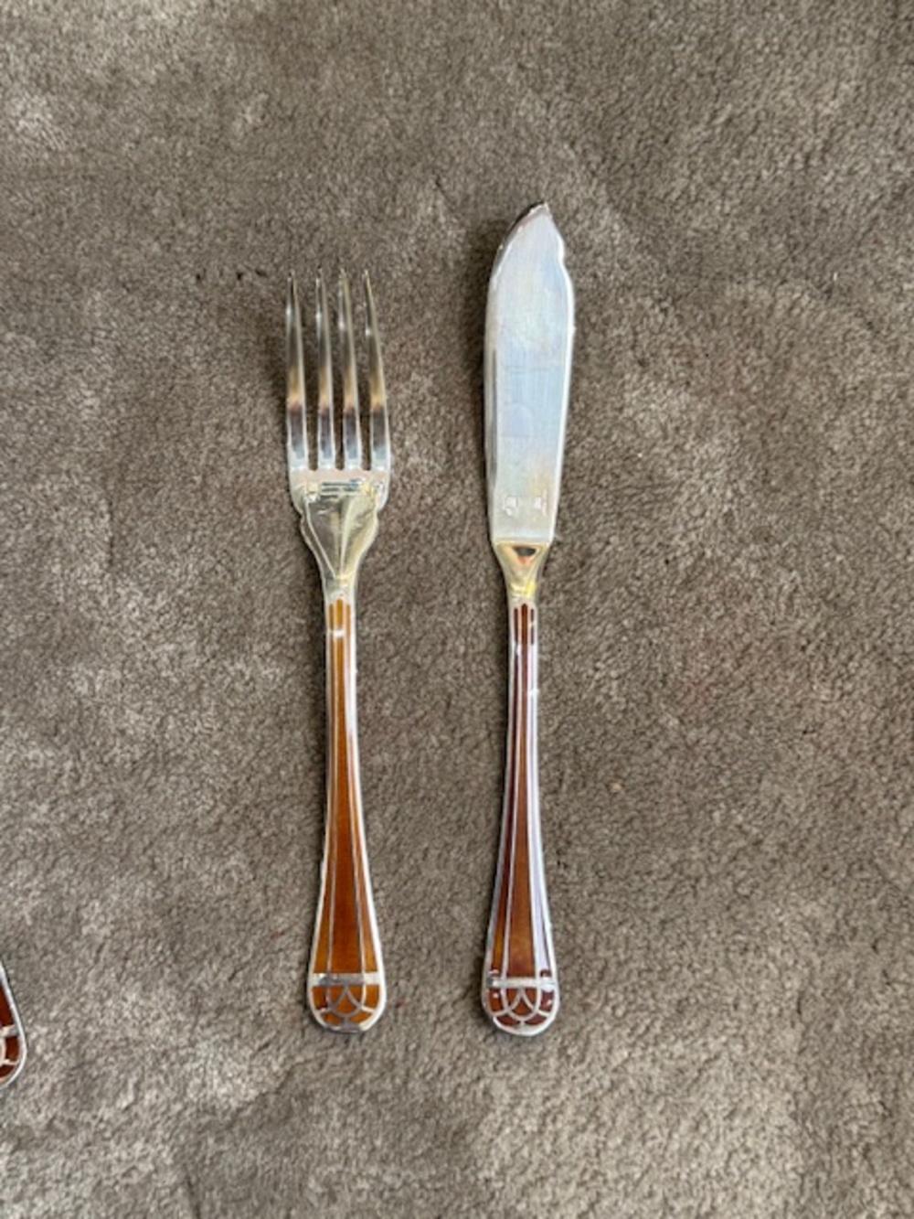 20th Century Christofle - “Talisman sienne” 6 fish cutlery sets For Sale