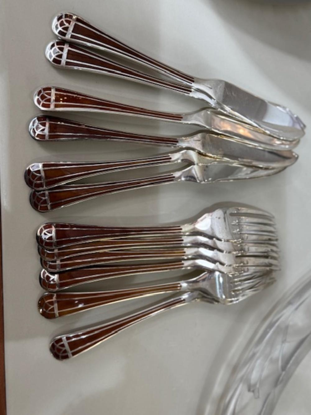 Metal Christofle - “Talisman sienne” 6 fish cutlery sets For Sale