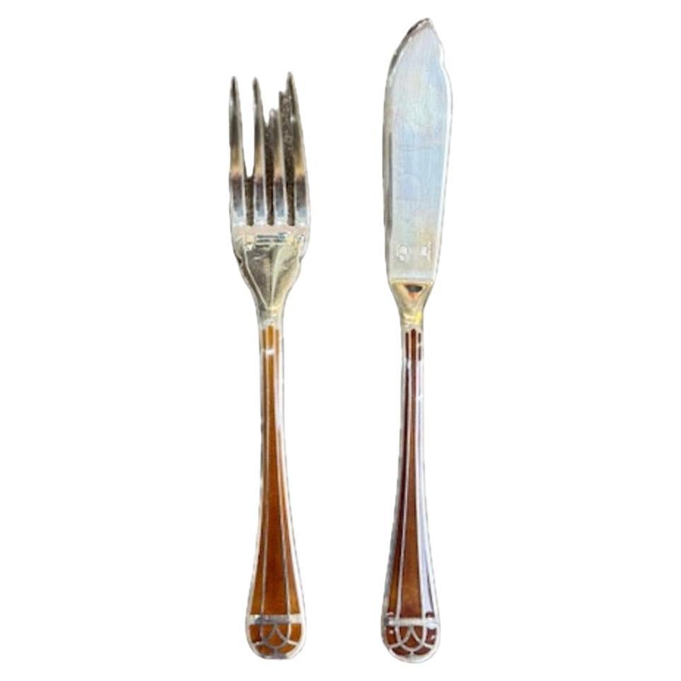 Christofle - “Talisman sienne” 6 fish cutlery sets For Sale