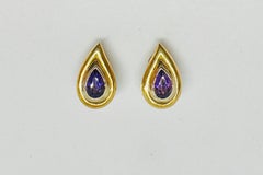 Christofle Teardrop Ear Clips with Amethysts in 18K Yellow and White Gold