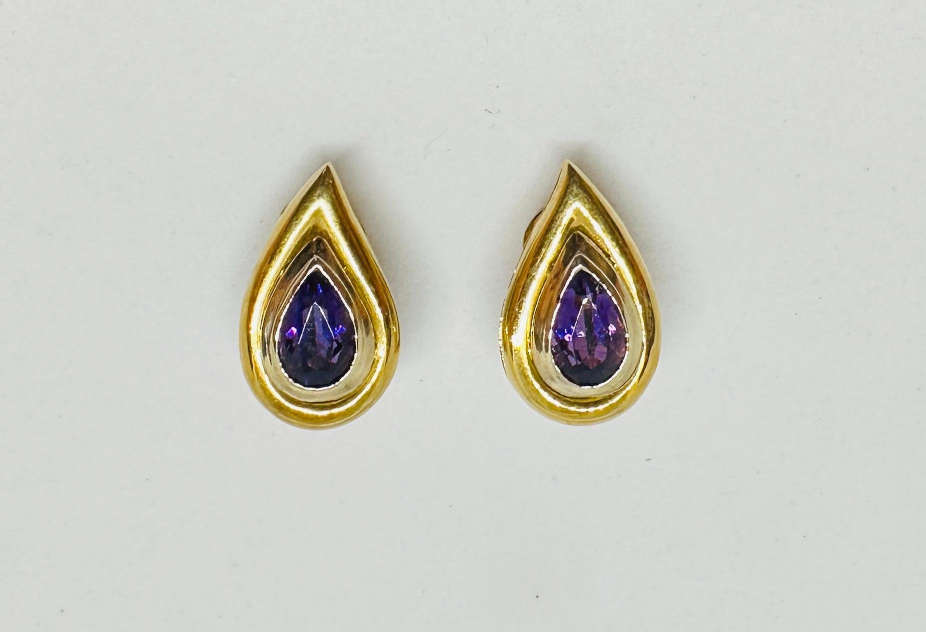 Christofle Teardrop Ear Clips with Amethysts in 18K Yellow and White Gold For Sale 2