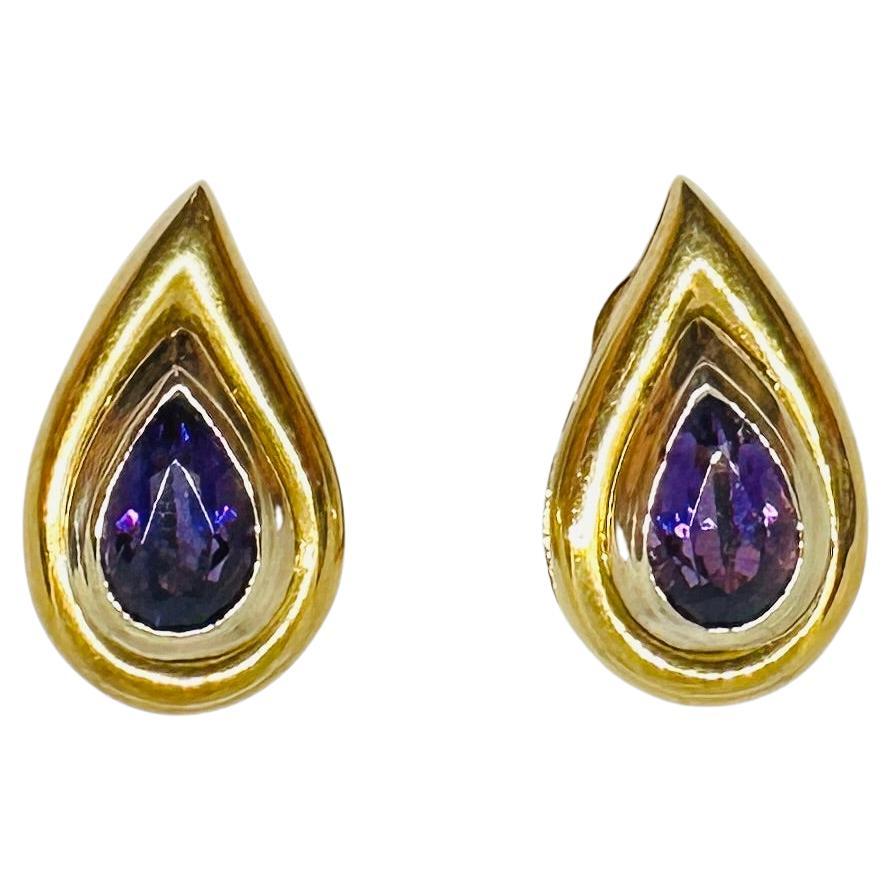 Christofle Teardrop Ear Clips with Amethysts in 18K Yellow and White Gold For Sale