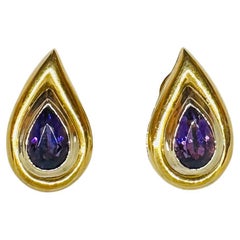 Vintage Christofle Teardrop Ear Clips with Amethysts in 18K Yellow and White Gold