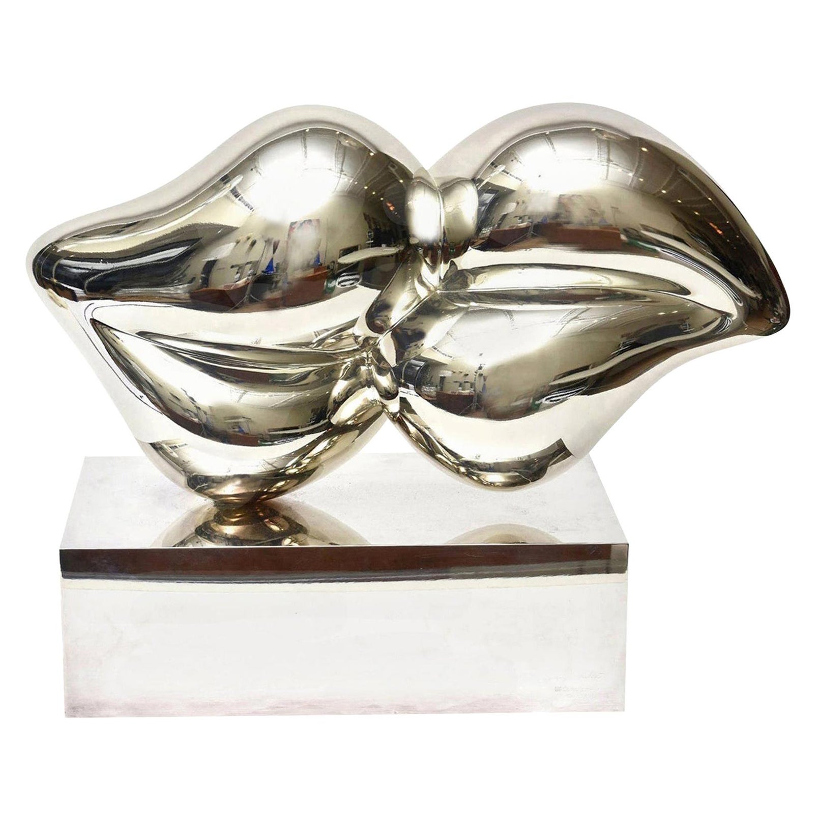 Christofle Xiao Wang Silvered Bronze And Sterling Silver Abstract Lips Sculpture For Sale