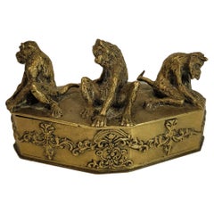 Christope Fratin 'French, 1801-1864', A Rare Bronze Box with Three Monkeys